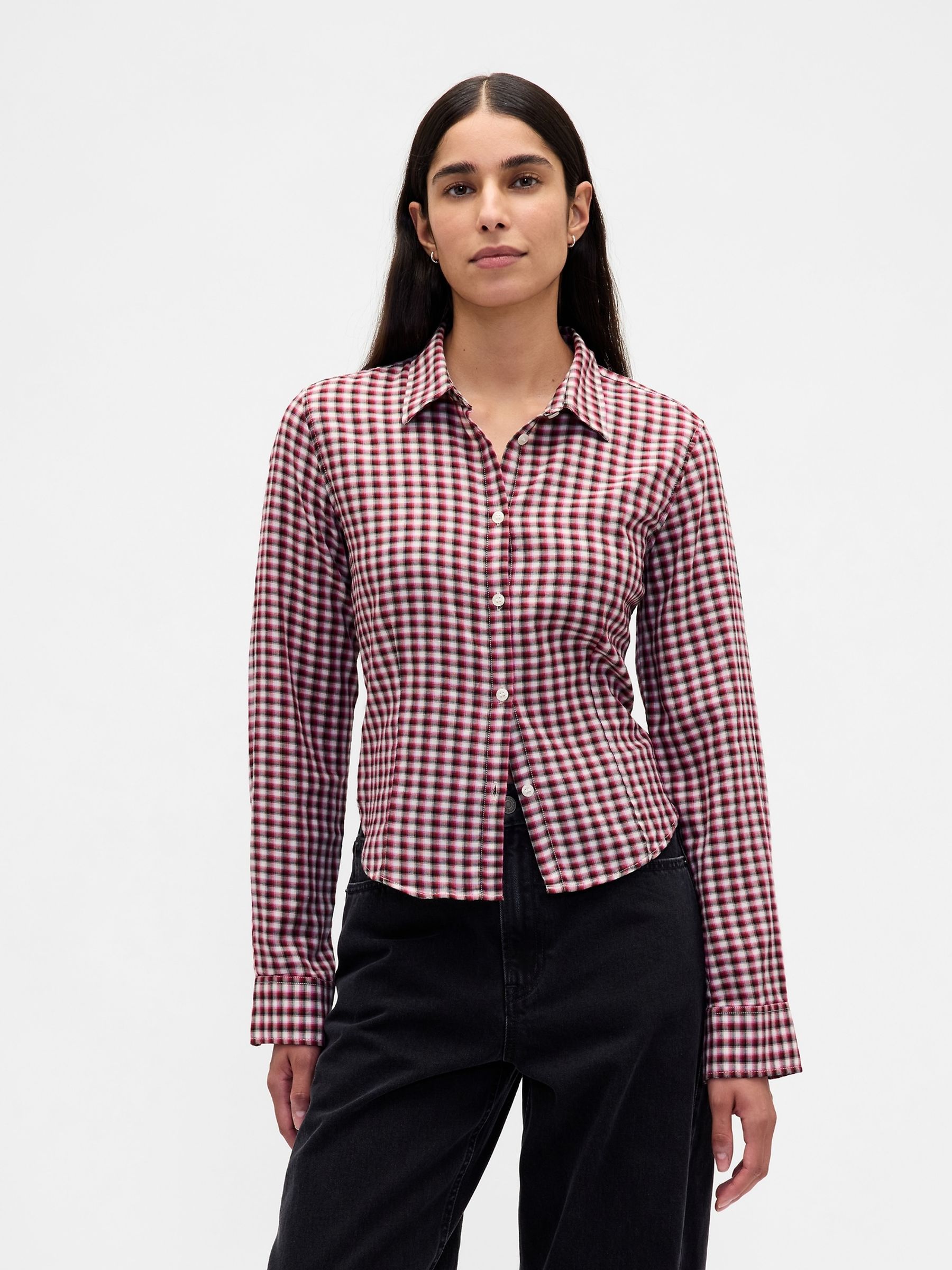 Red Flannel Fitted Check Shirt - Image 1 of 4