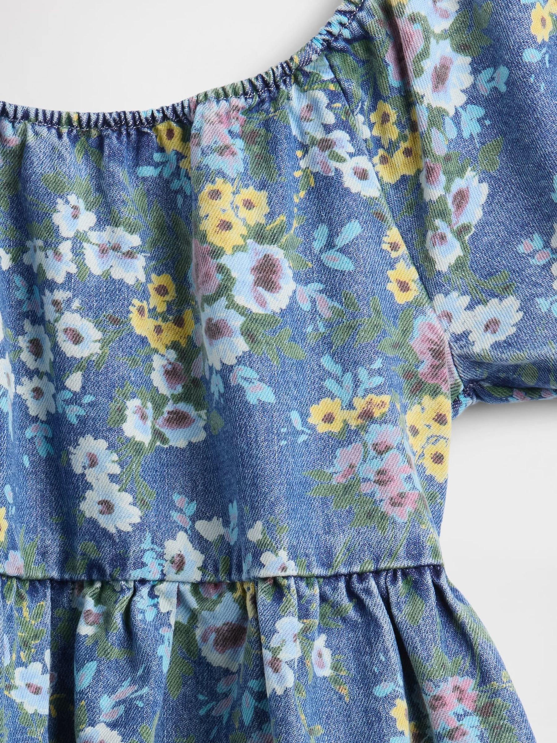 Blue Denim Puff-Sleeve Floral Dress (4-13yrs) - Image 3 of 5