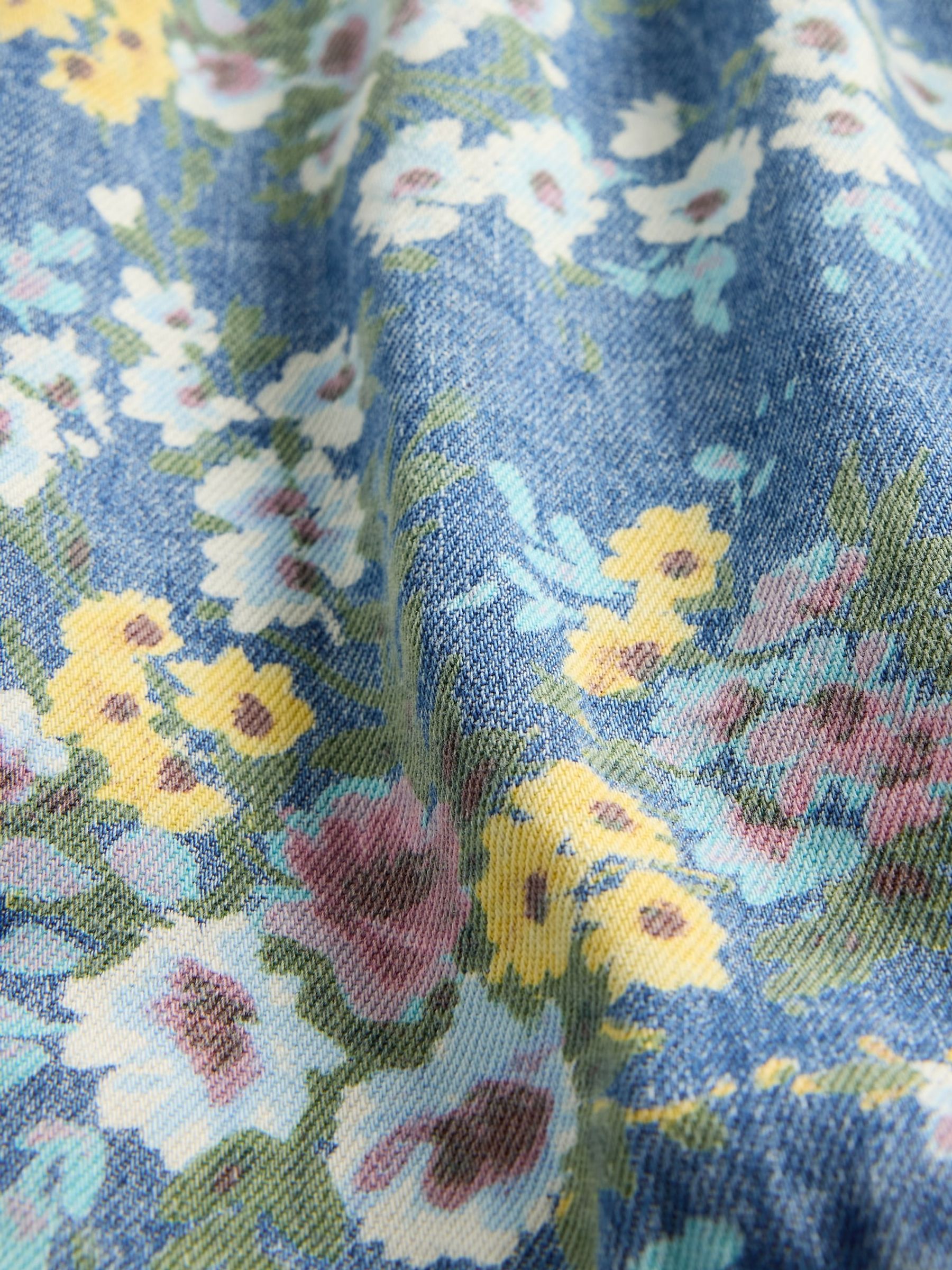 Blue Denim Puff-Sleeve Floral Dress (4-13yrs) - Image 4 of 5