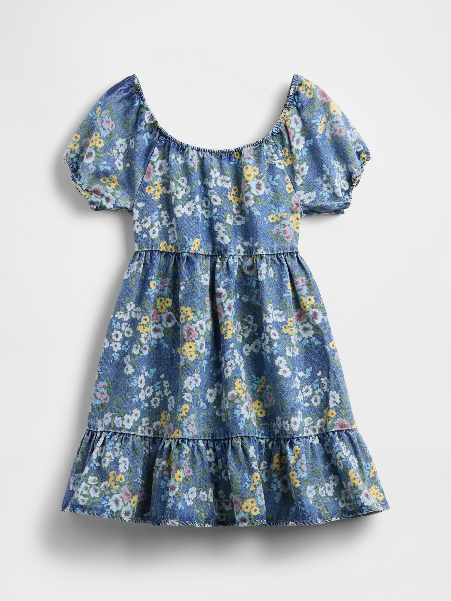 Blue Denim Puff-Sleeve Floral Dress (4-13yrs) - Image 5 of 5 Blue Denim Puff-Sleeve Floral Dress (4-13yrs) - Image 5 of 5