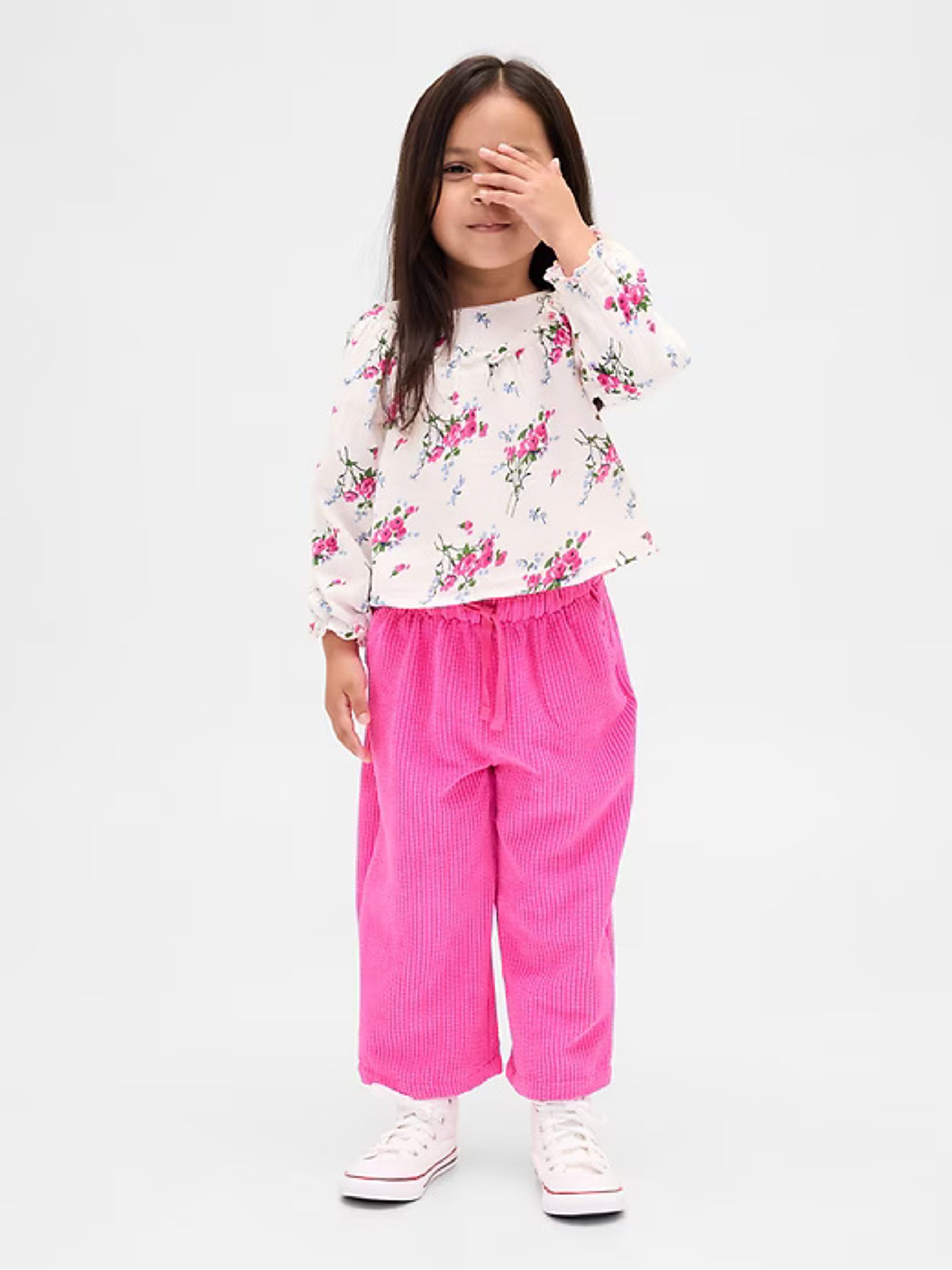 Pink Floral Cotton Gauze and Corduroy Outfit Set (6mths-5yrs) - Image 1 of 3