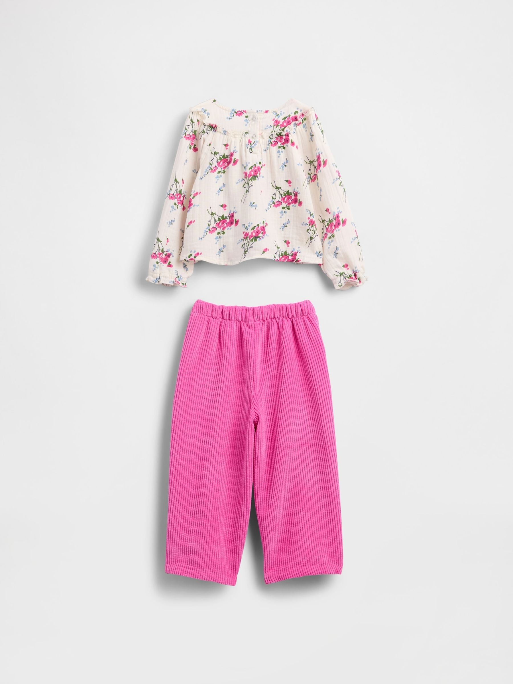 Pink Floral Cotton Gauze and Corduroy Outfit Set (6mths-5yrs) - Image 3 of 3