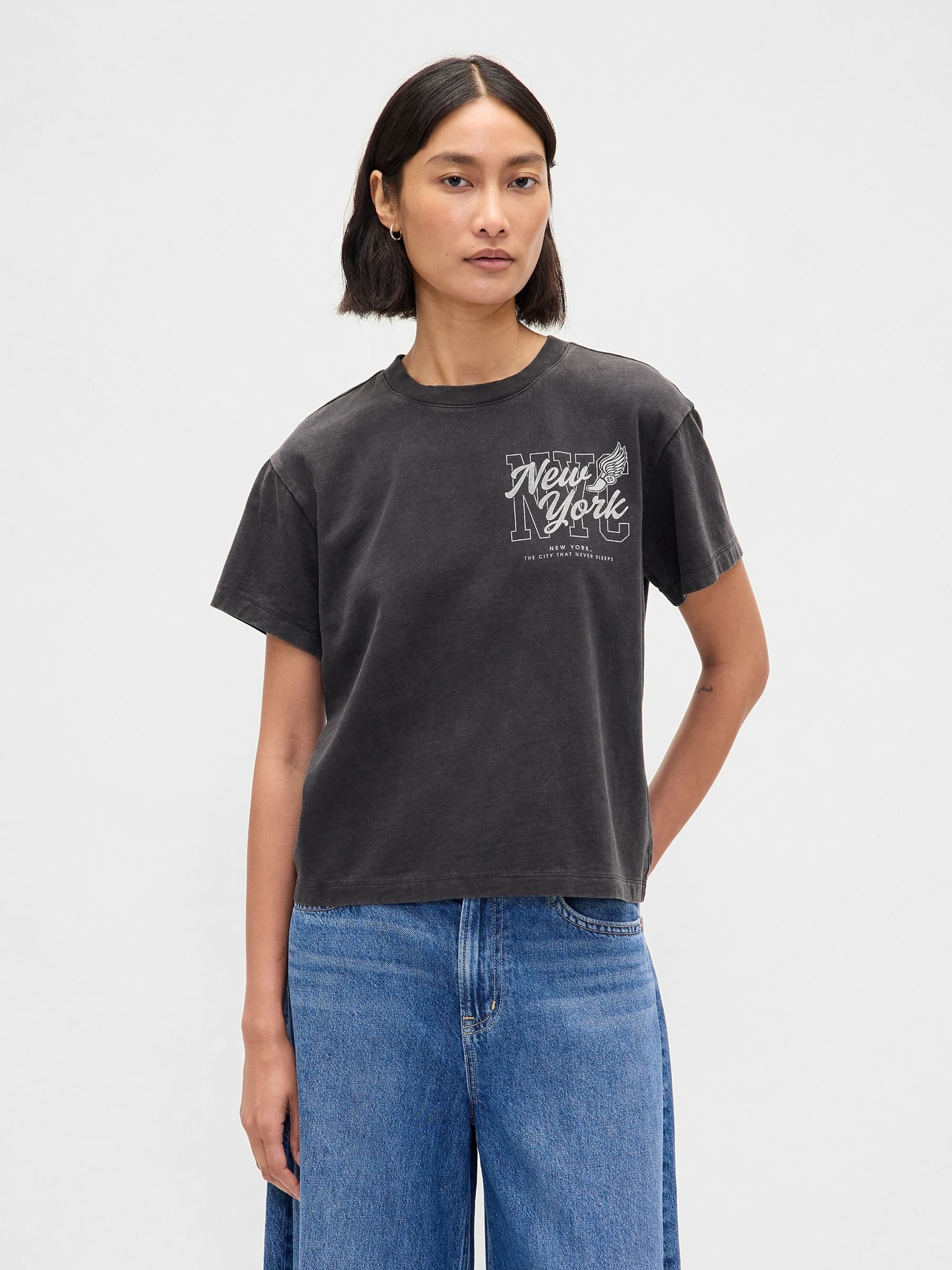 Grey Relaxed NYC Graphic T-Shirt - Image 1 of 4