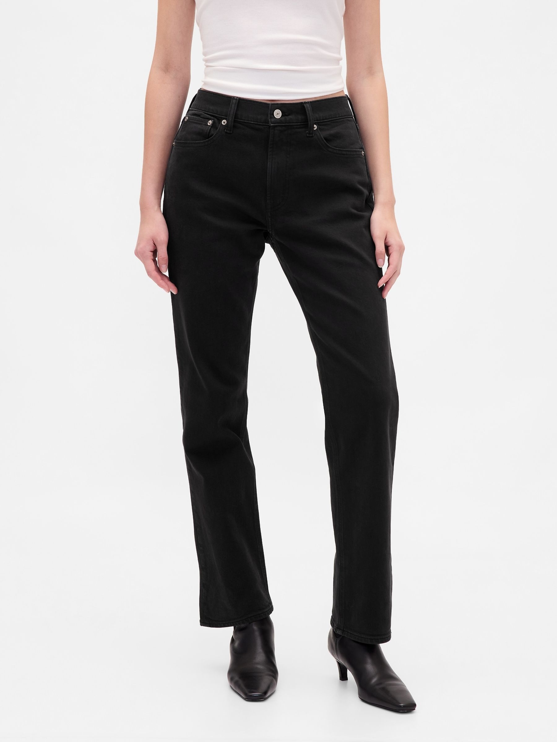 Black High Waisted 90s Slim Straight Jeans - Image 1 of 7 Black High Waisted 90s Slim Straight Jeans - Image 1 of 7