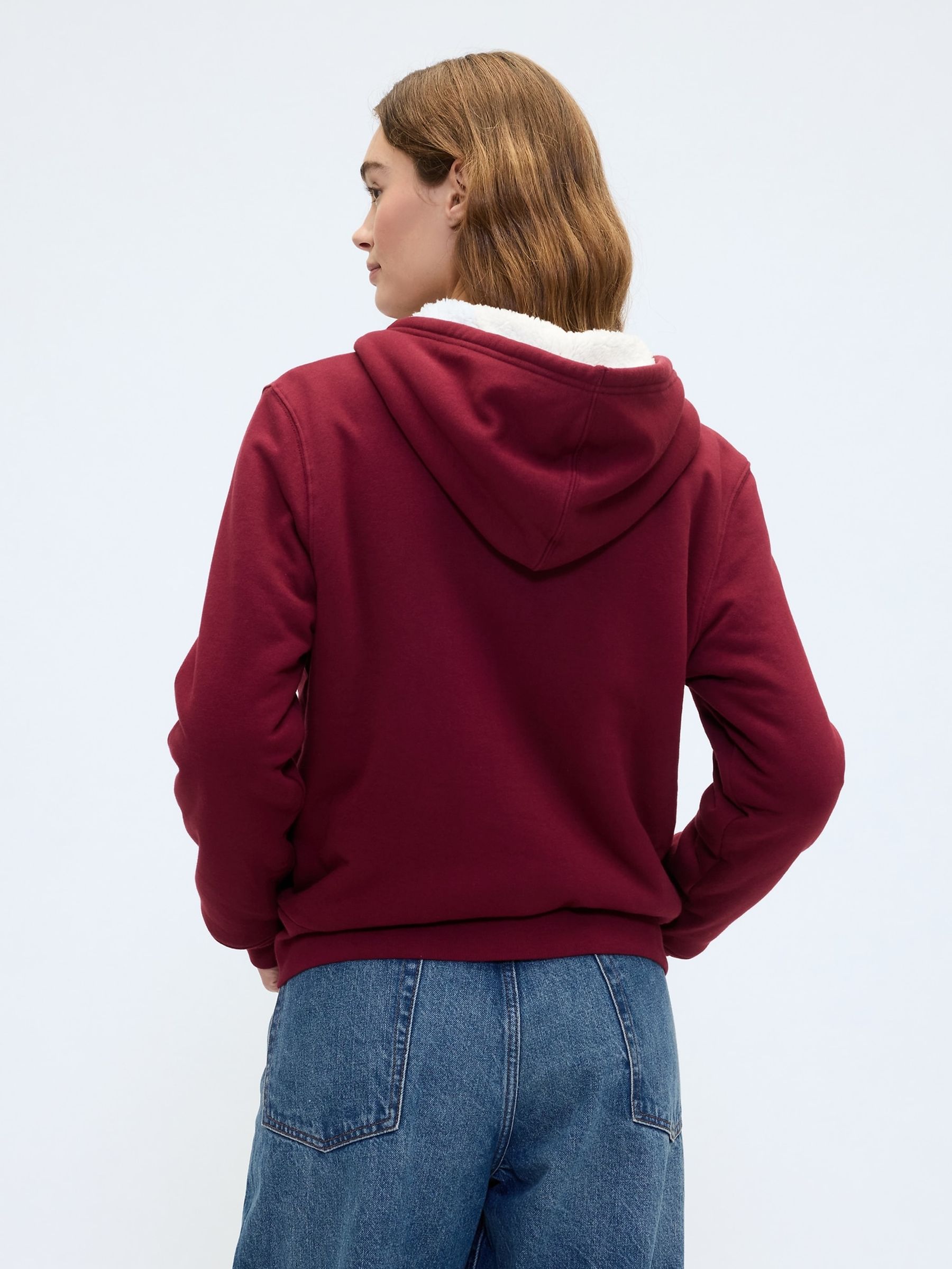 Red Relaxed Logo Sherpa-Lined Zip Hoodie - Image 2 of 4