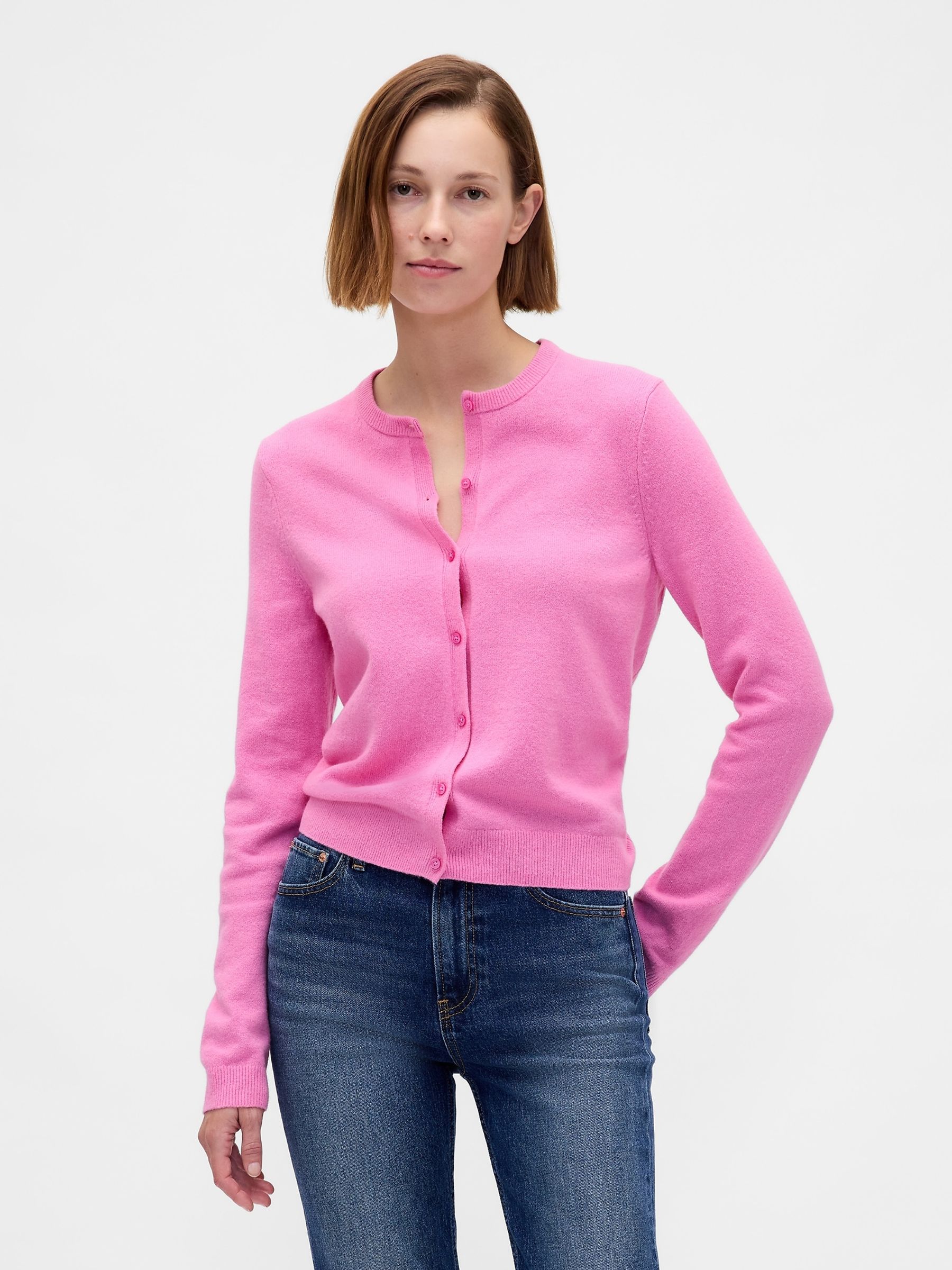 Pink Soft Touch Crop Cardigan - Image 1 of 4