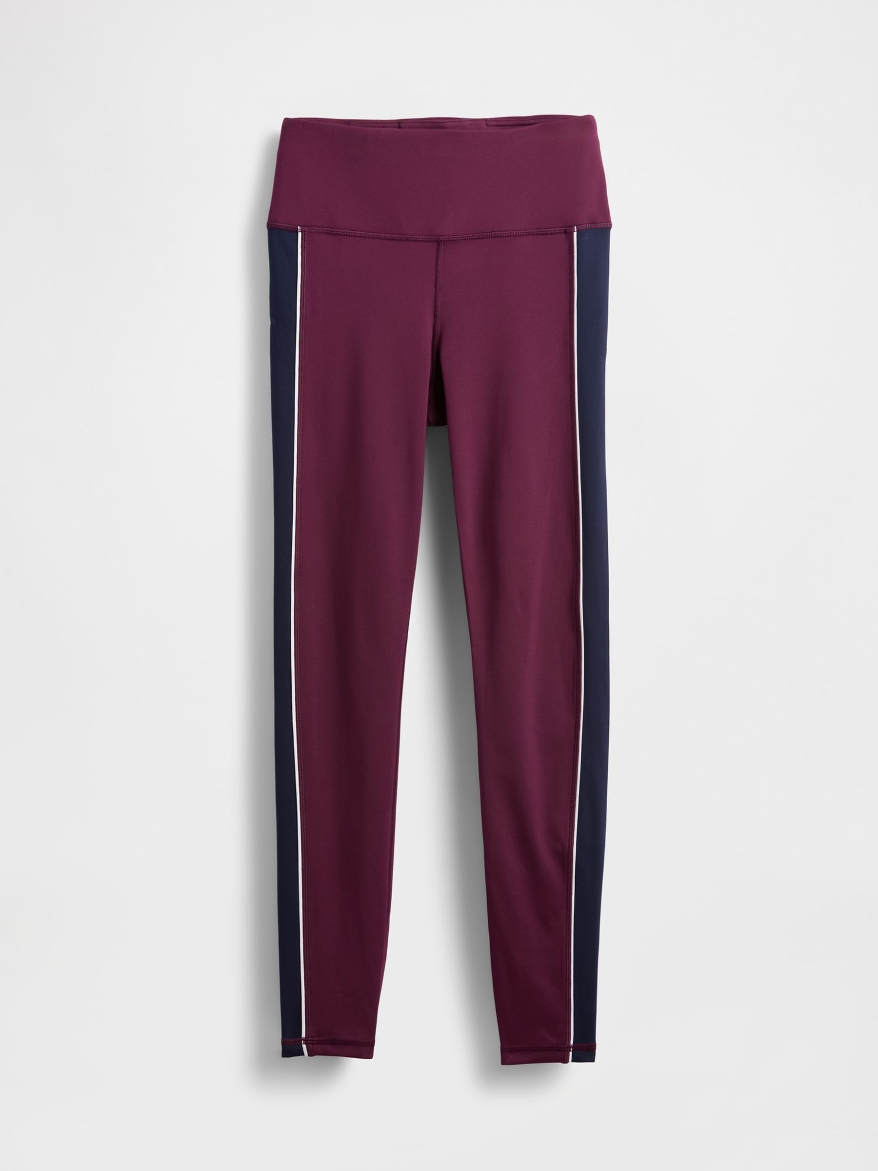 Burgundy Red High Waisted Power Full Length Stripe Leggings - Image 1 of 1