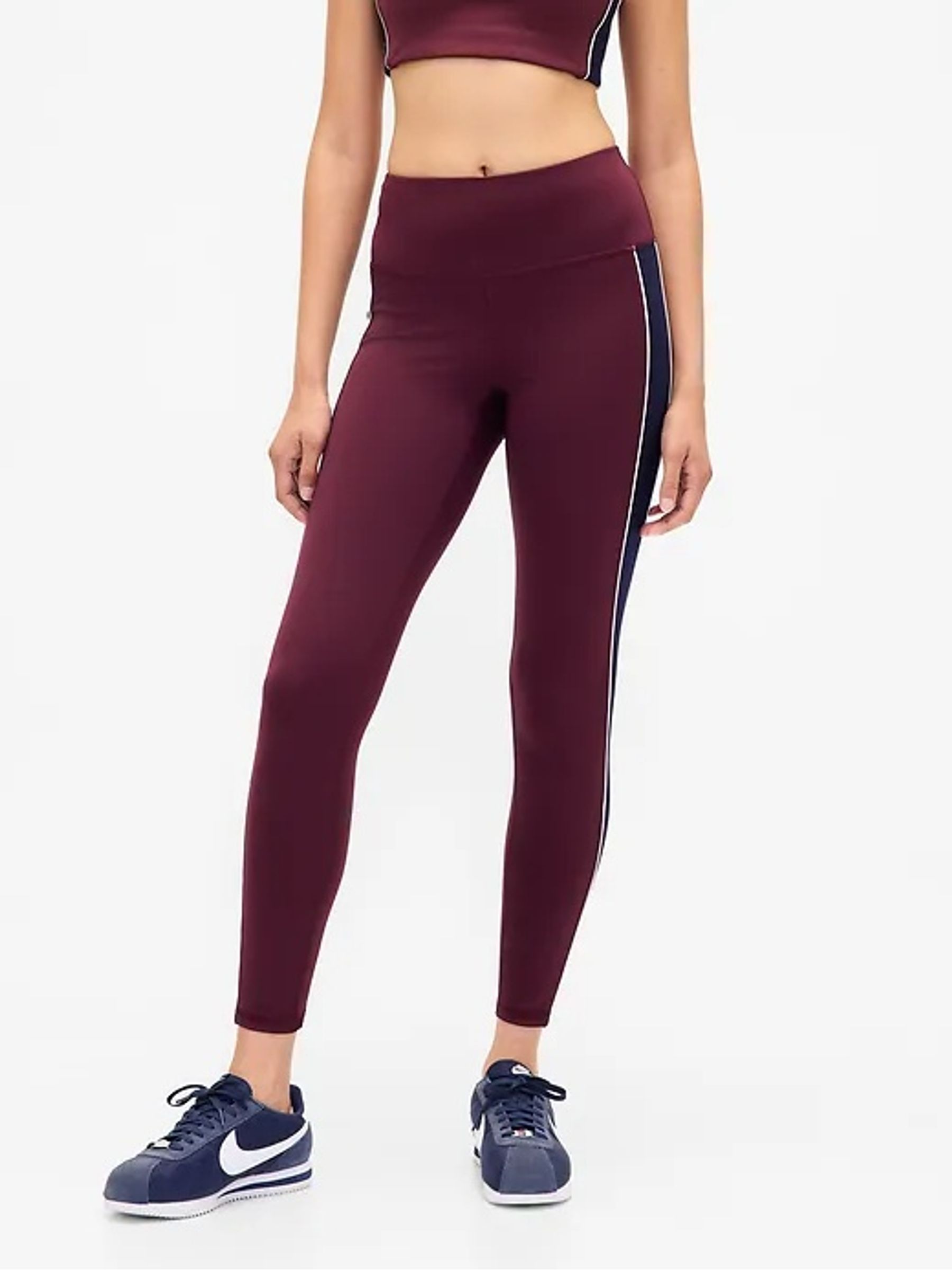 Burgundy Red High Waisted Power Full Length Stripe Leggings - Image 2 of 9