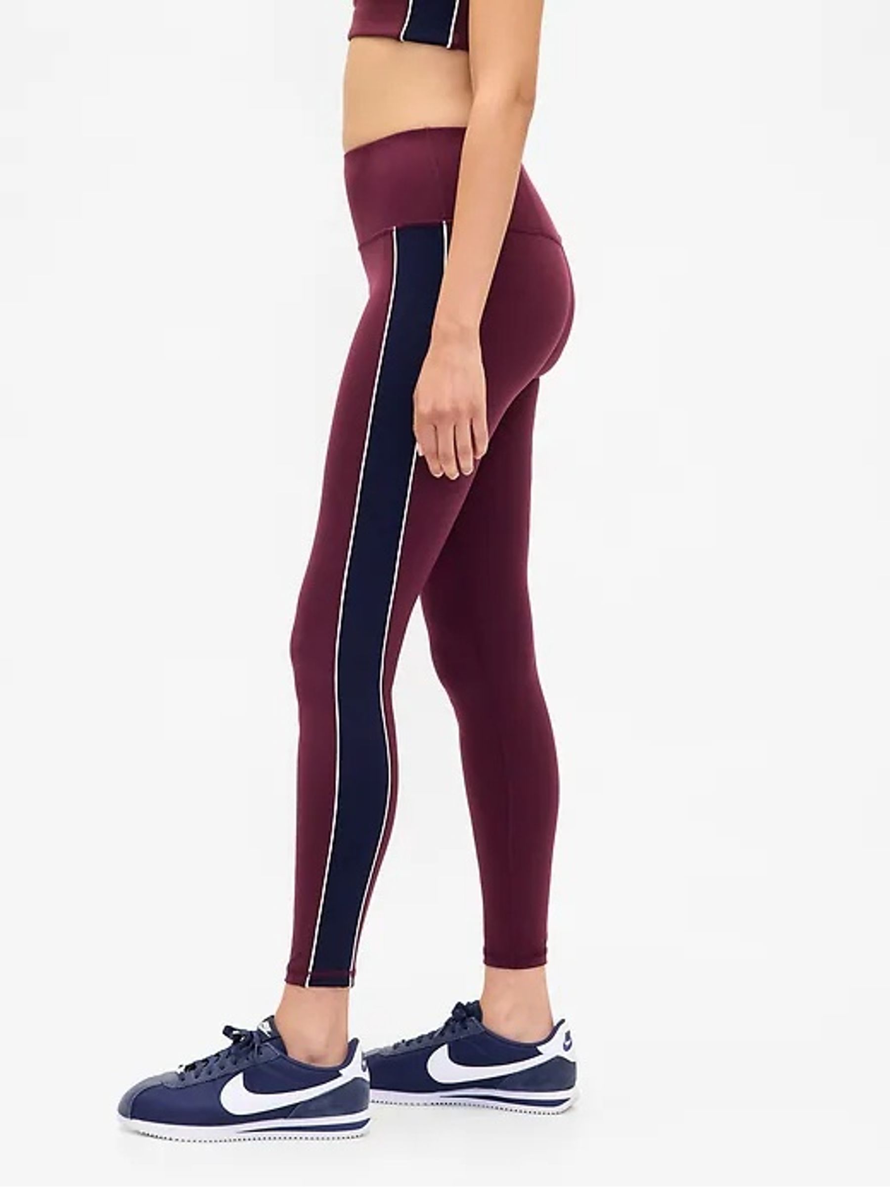 Burgundy Red High Waisted Power Full Length Stripe Leggings - Image 3 of 9