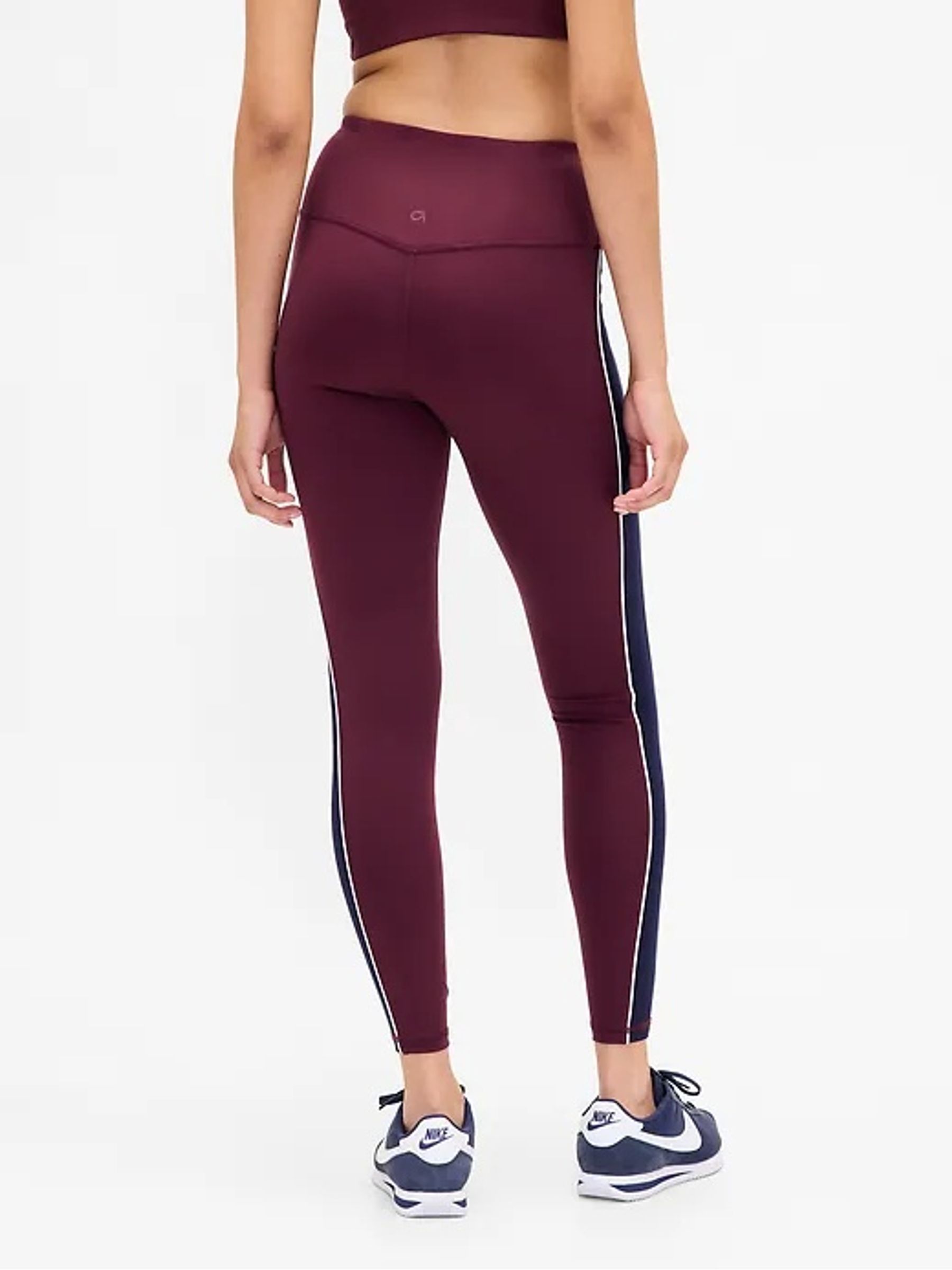 Burgundy Red High Waisted Power Full Length Stripe Leggings - Image 4 of 9