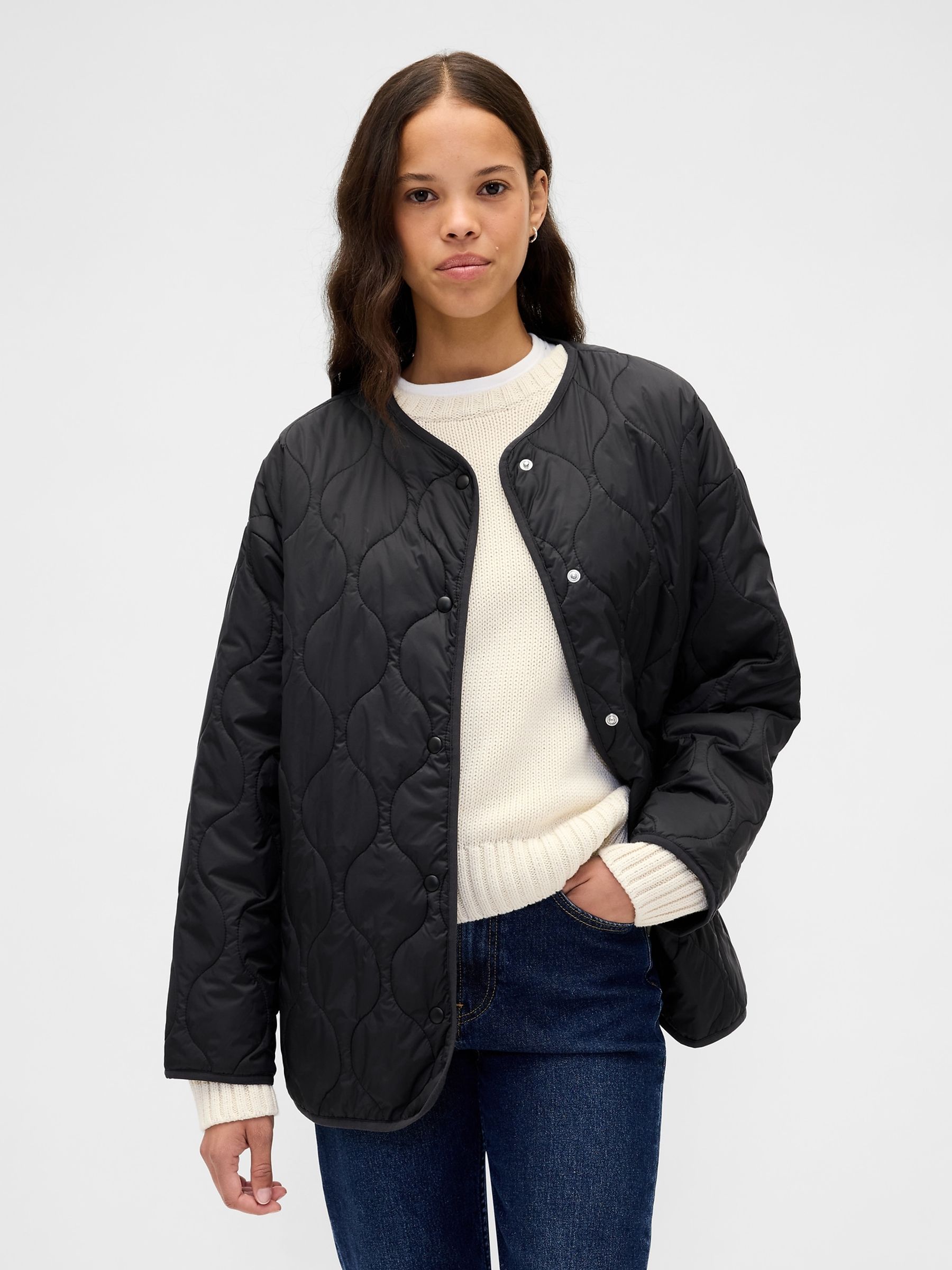 Black Lightweight Oversized Quilted Liner Jacket Gap