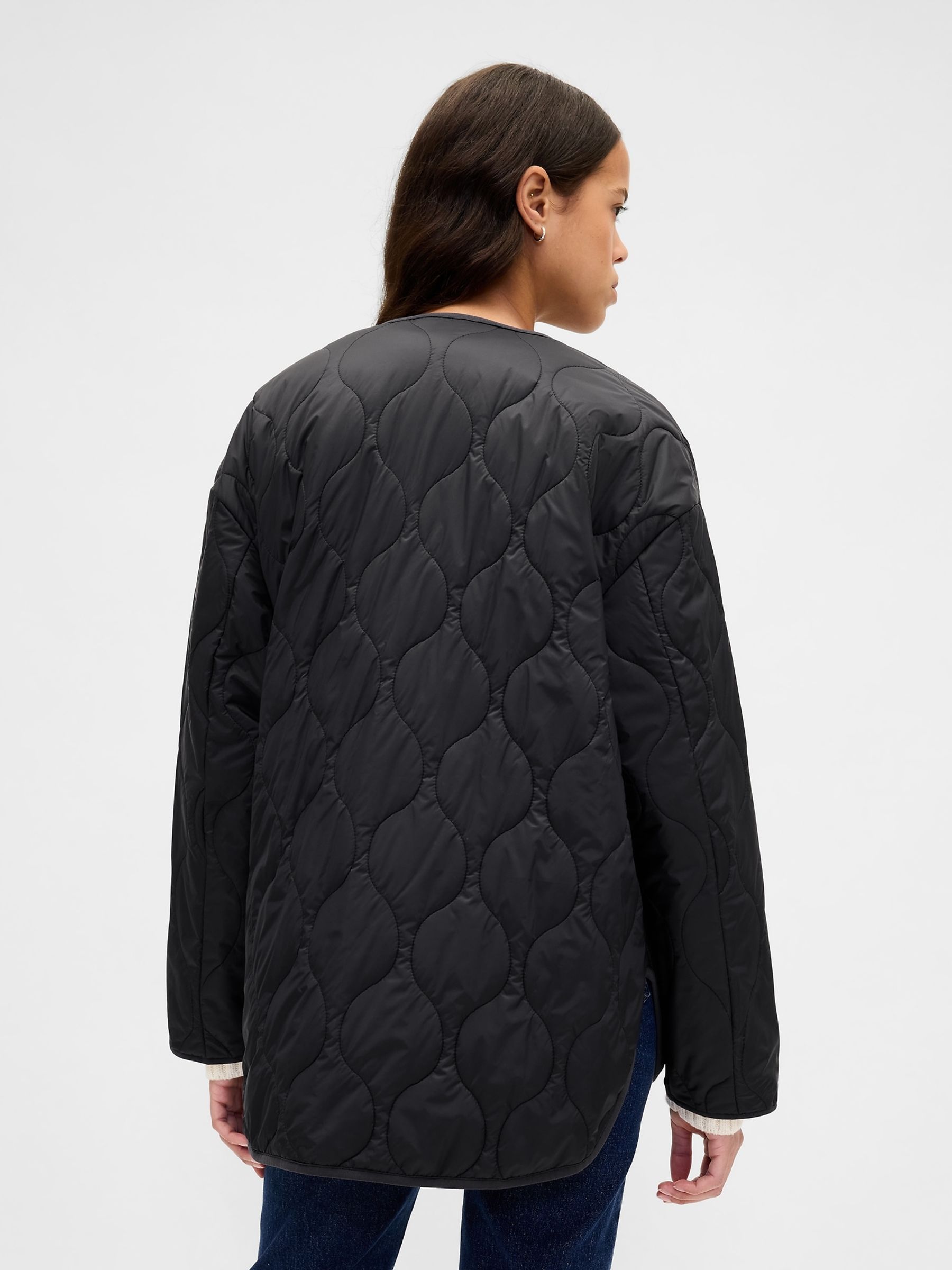 Black Lightweight Oversized Quilted Liner Jacket - Image 2 of 5