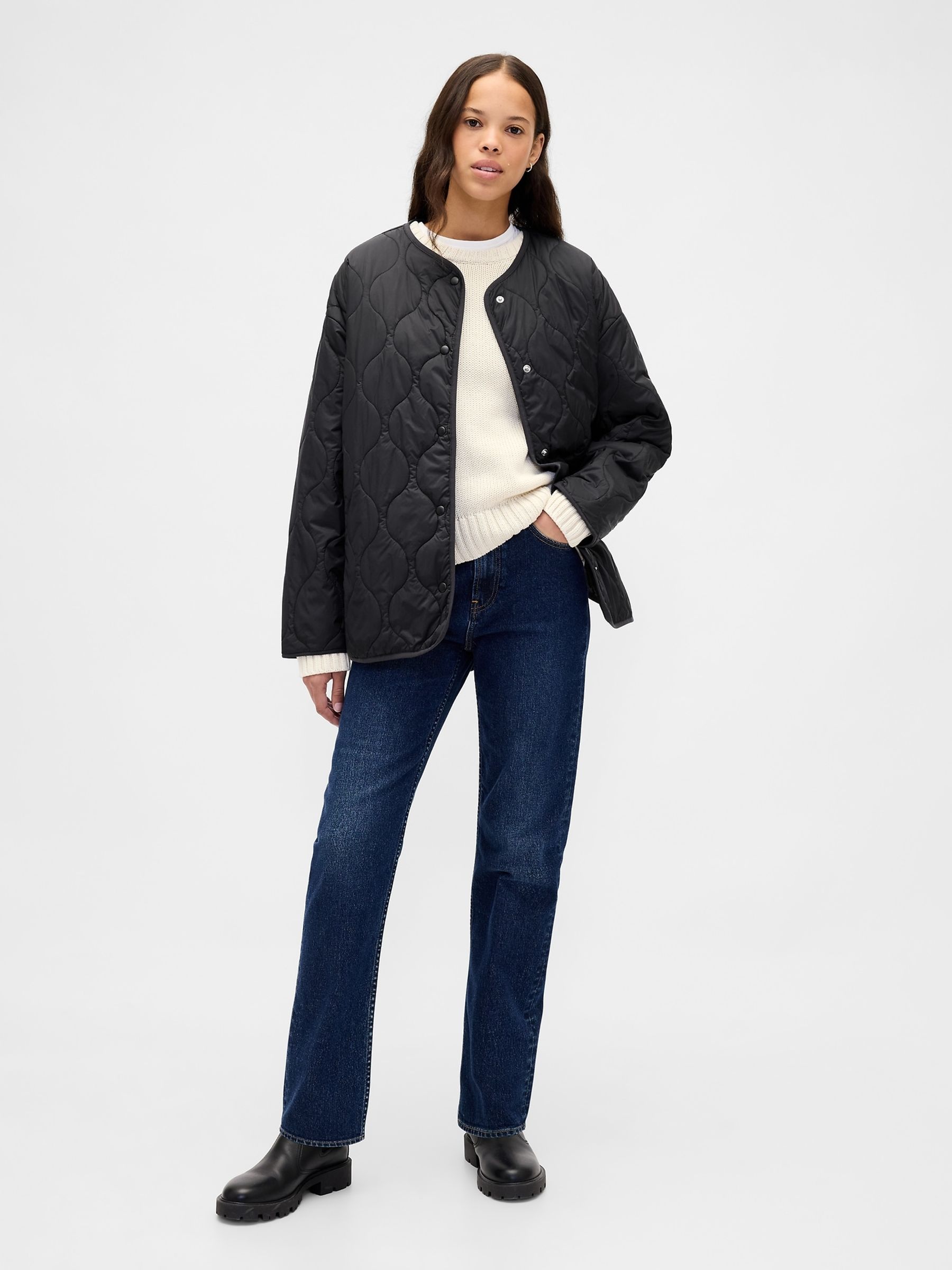 Black Lightweight Oversized Quilted Liner Jacket - Image 3 of 5