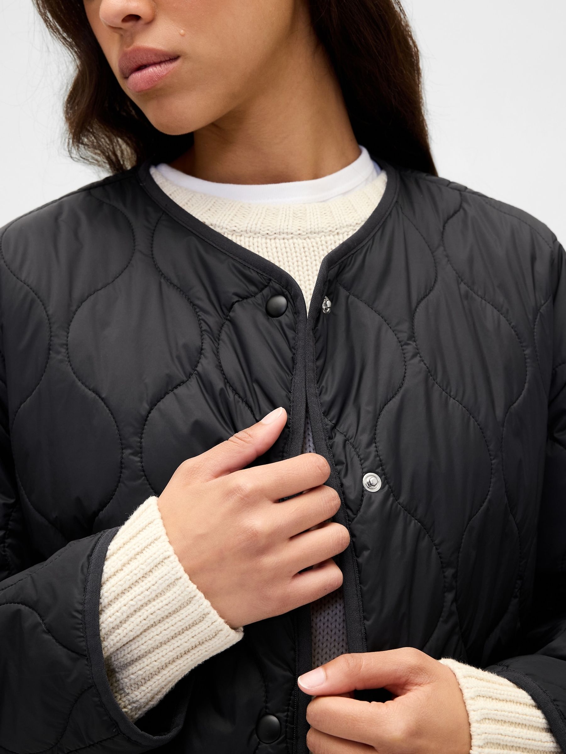 Black Lightweight Oversized Quilted Liner Jacket - Image 4 of 5