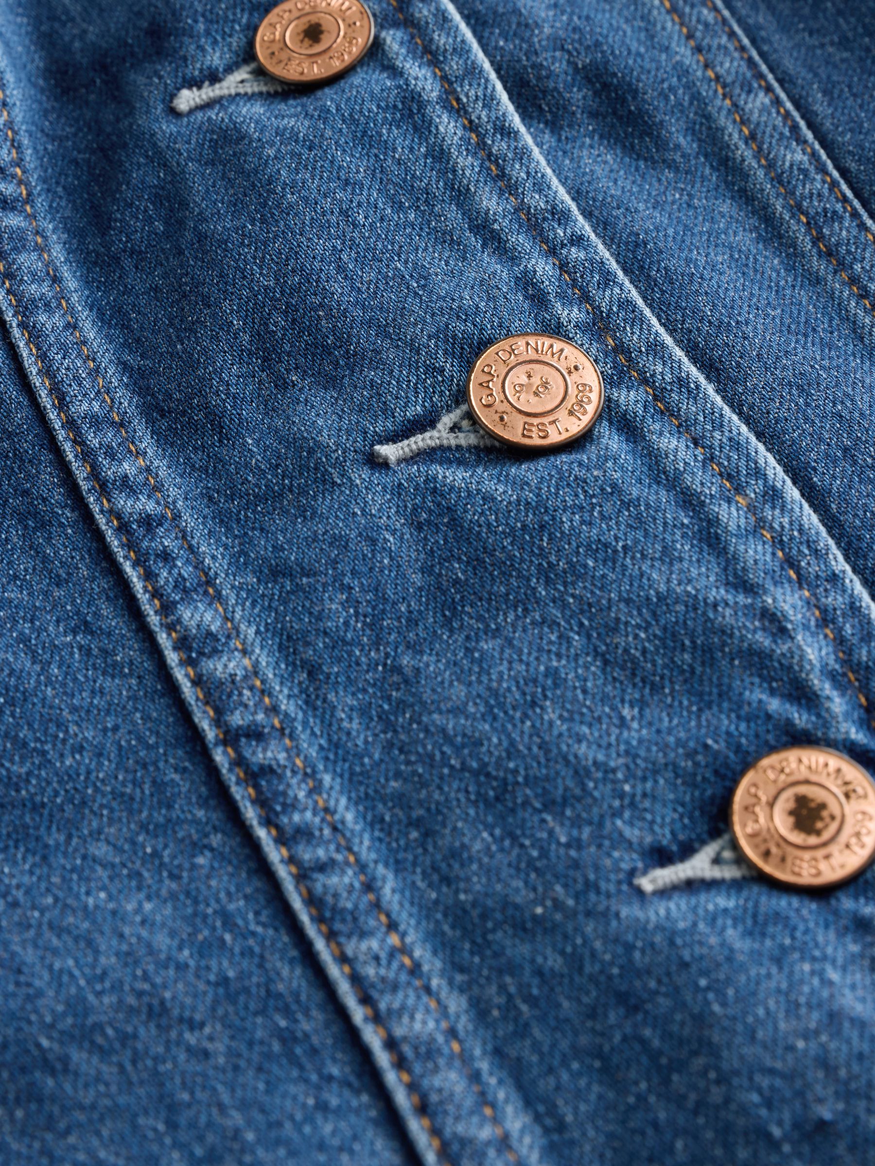 Blue Denim Puff Sleeve Seamed Top - Image 6 of 6