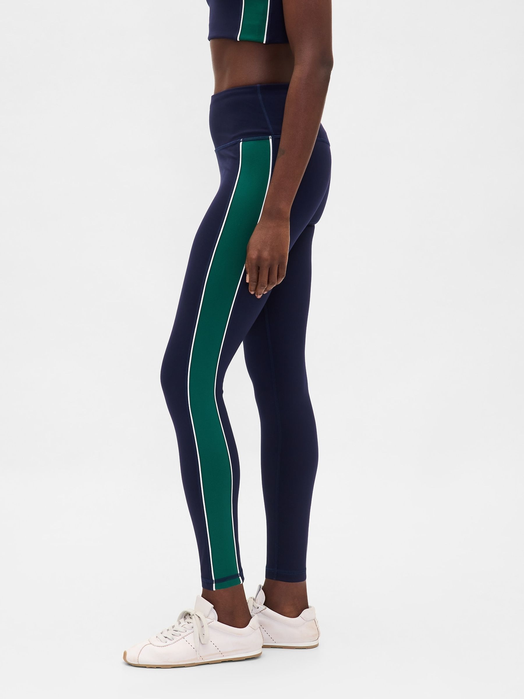 Blue High Waisted Power Full Length Stripe Leggings - Image 3 of 5