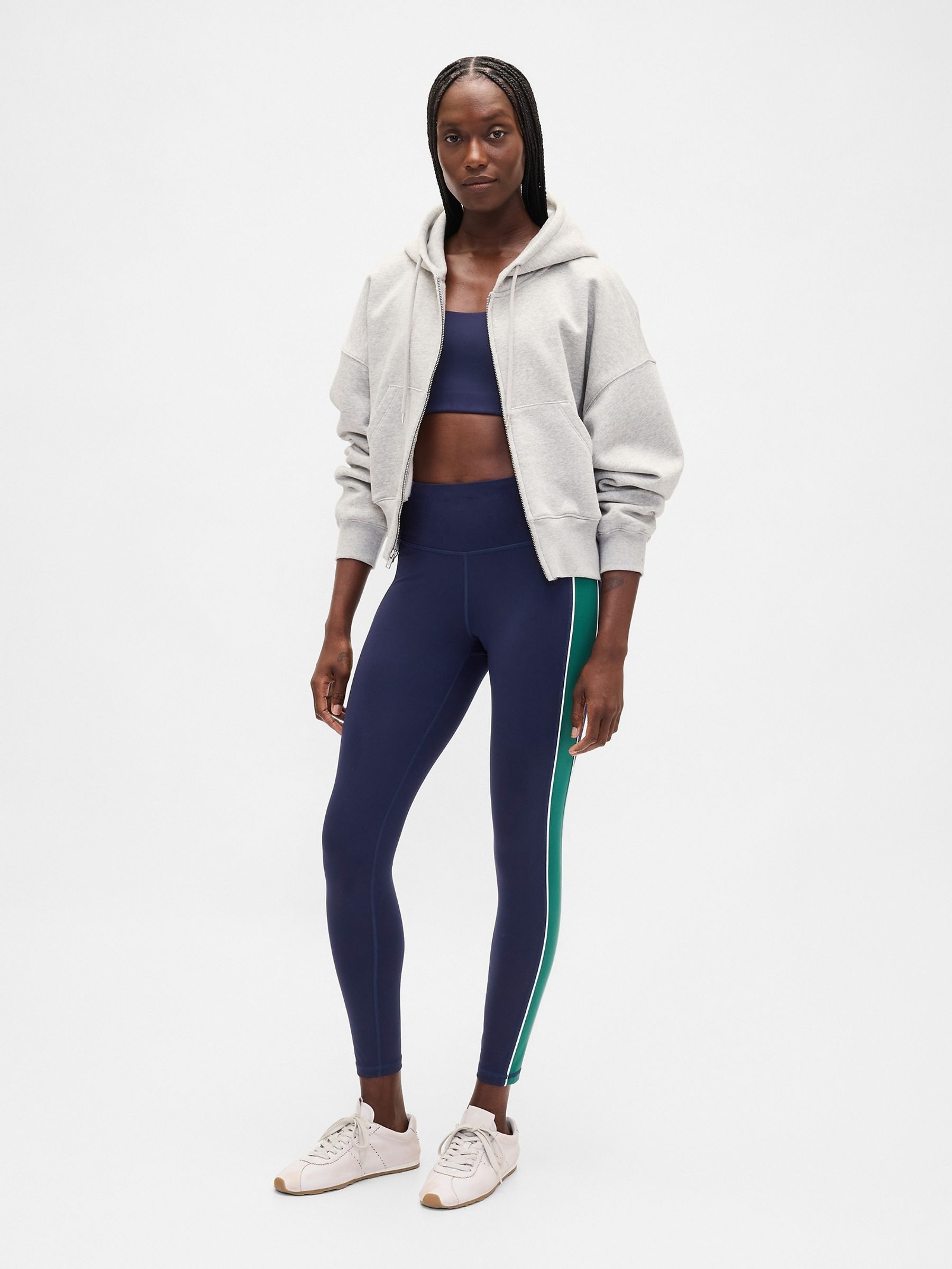 Blue High Waisted Power Full Length Stripe Leggings - Image 4 of 5