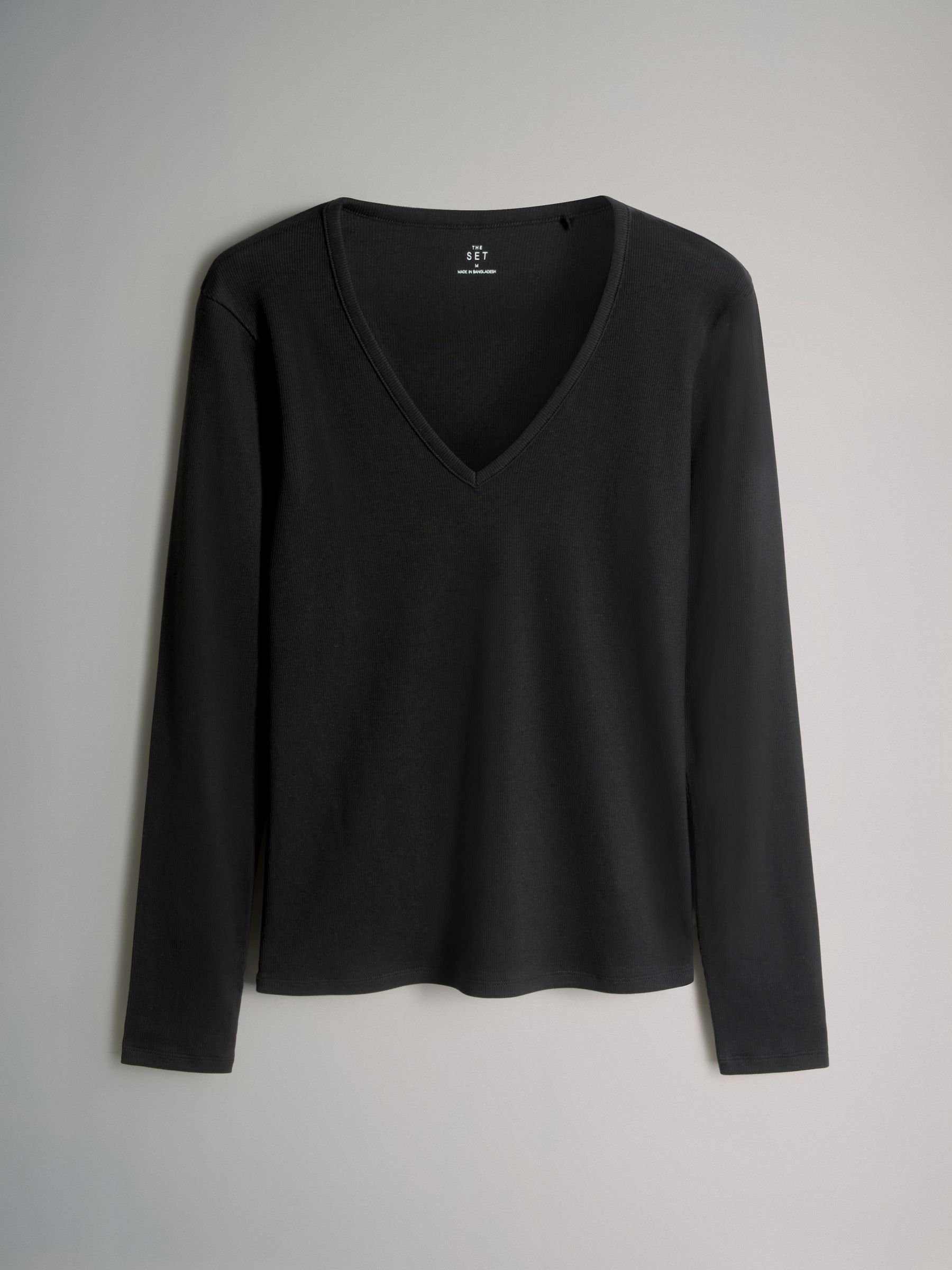 Black/Grey/Cream/Animal - 4 Pack V-Neck Ribbed Long Sleeve T-Shirts - Image 3 of 7