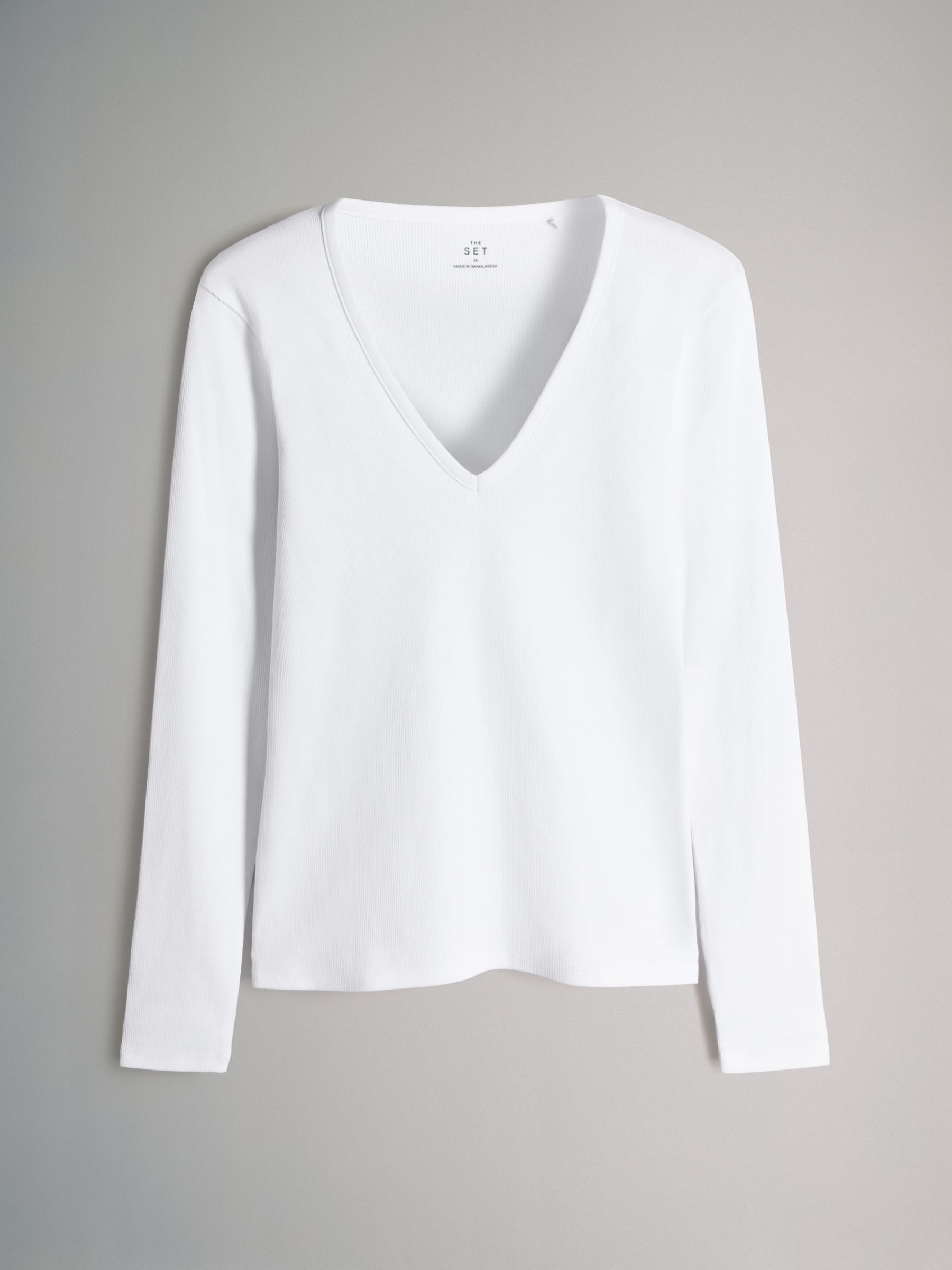 Black/Grey/Cream/Animal - 4 Pack V-Neck Ribbed Long Sleeve T-Shirts - Image 5 of 7