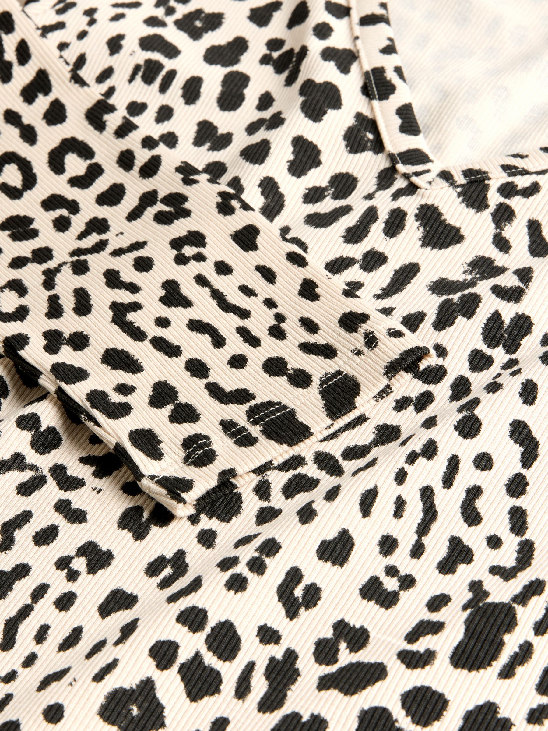Black/Grey/Cream/Animal - 4 Pack V-Neck Ribbed Long Sleeve T-Shirts - Image 7 of 7