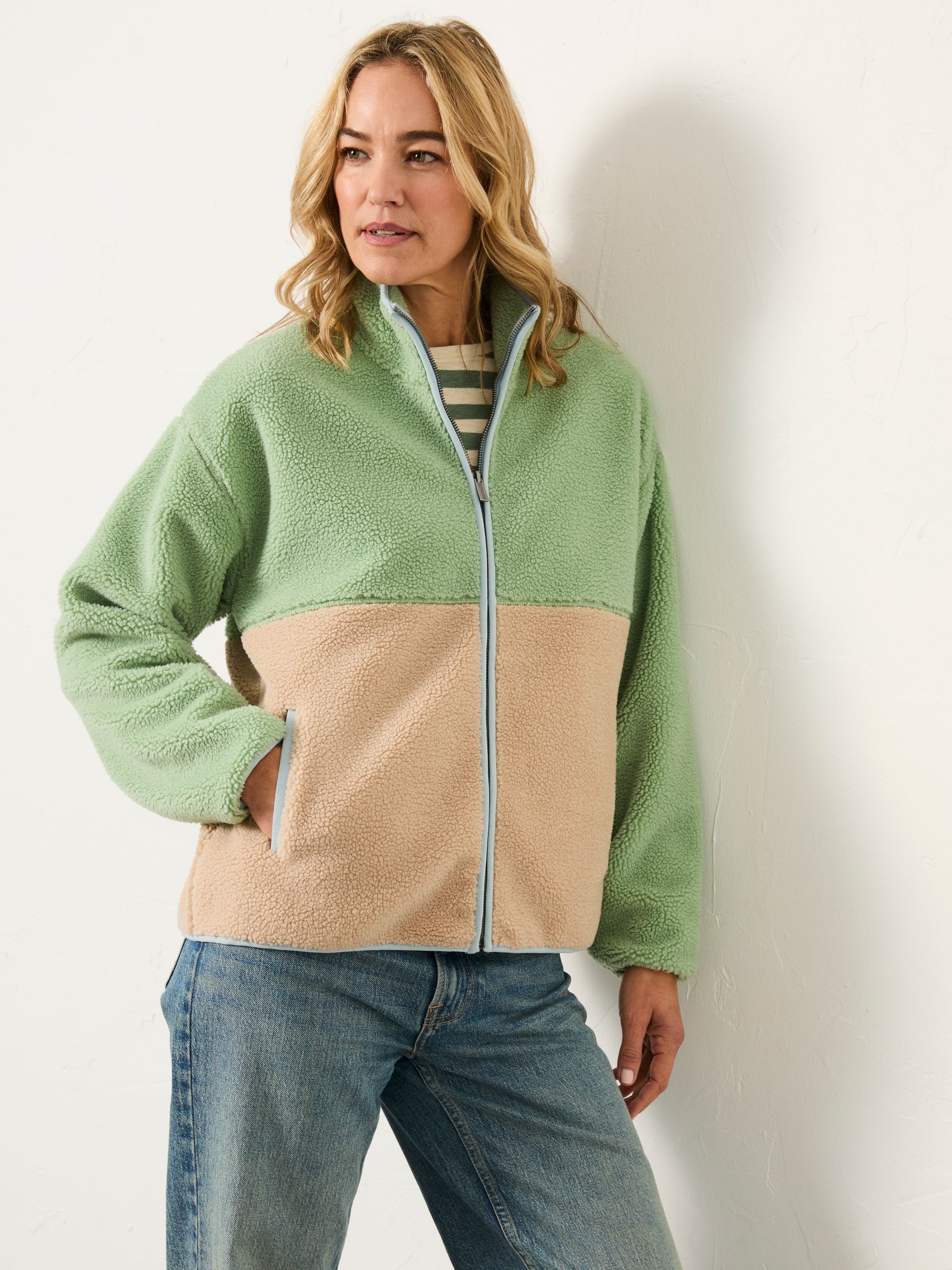 Green Colour Block Zip Through Fleece - Image 1 of 6