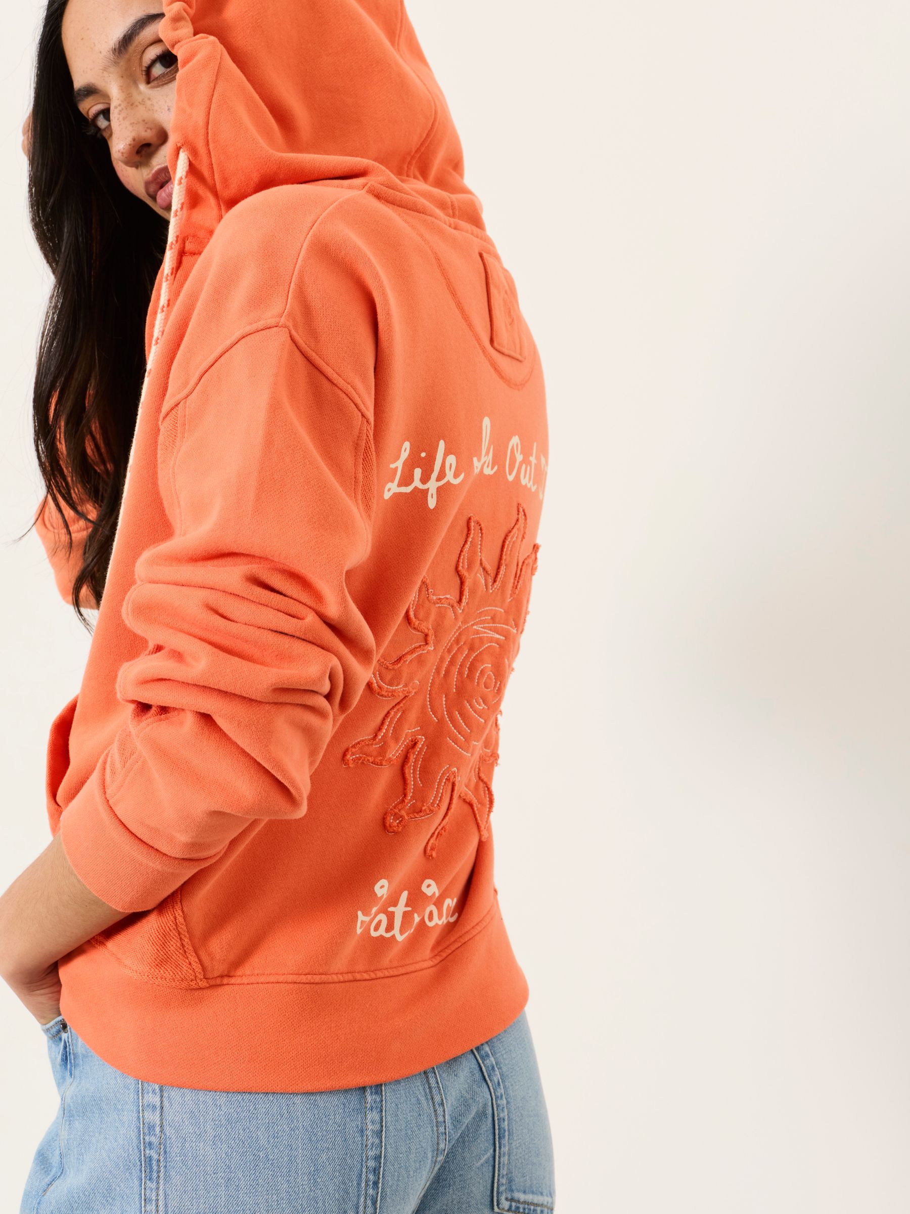 Flora Orange Graphic Zip Through Hoodie | FatFace USA