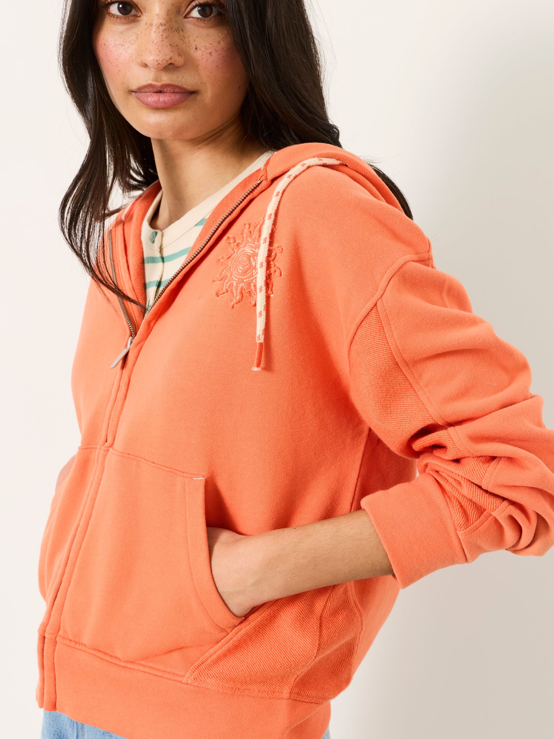 Flora Orange Graphic Zip Through Hoodie | FatFace USA