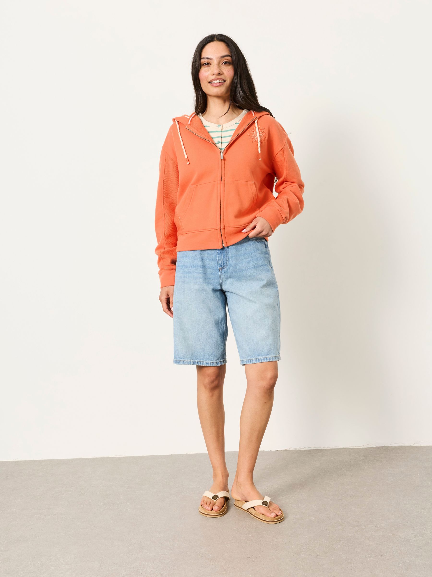 Flora Orange Graphic Zip Through Hoodie | FatFace USA