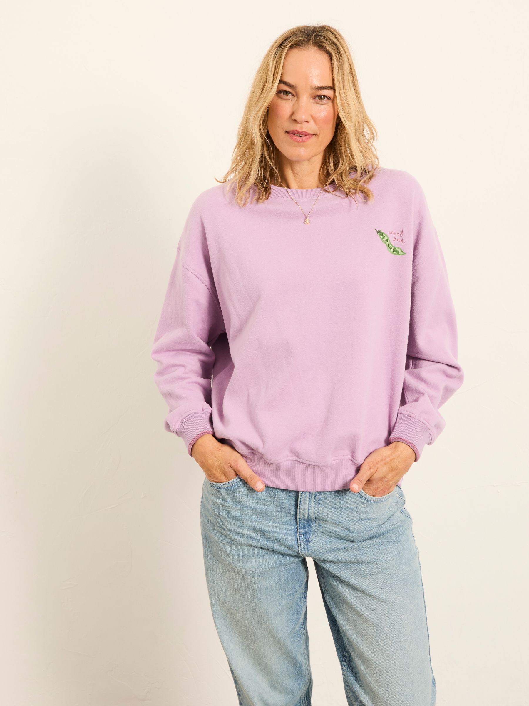 Emily Lilac Purple Sweet Pea Graphic Crew Sweat - Image 1 of 7