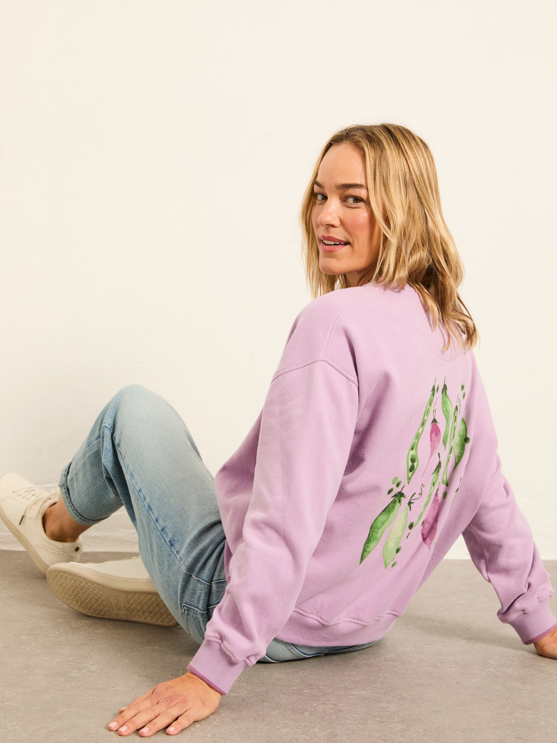 Emily Lilac Purple Sweet Pea Graphic Crew Sweat - Image 5 of 7