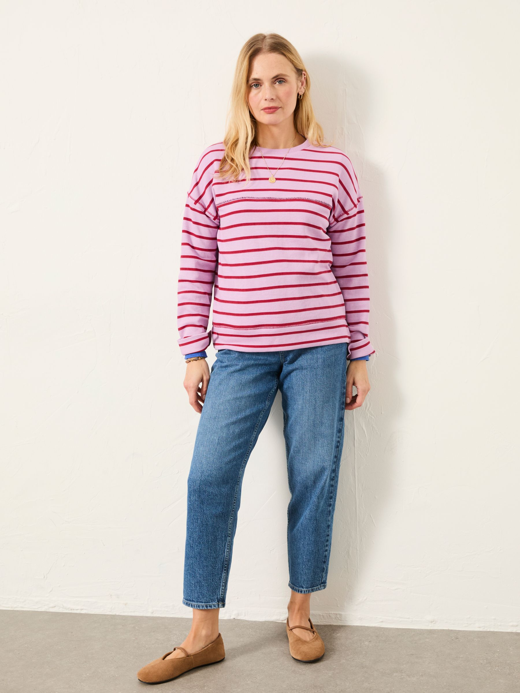 Airlie Lilac Purple Breton Stripe Crew Sweat - Image 1 of 6