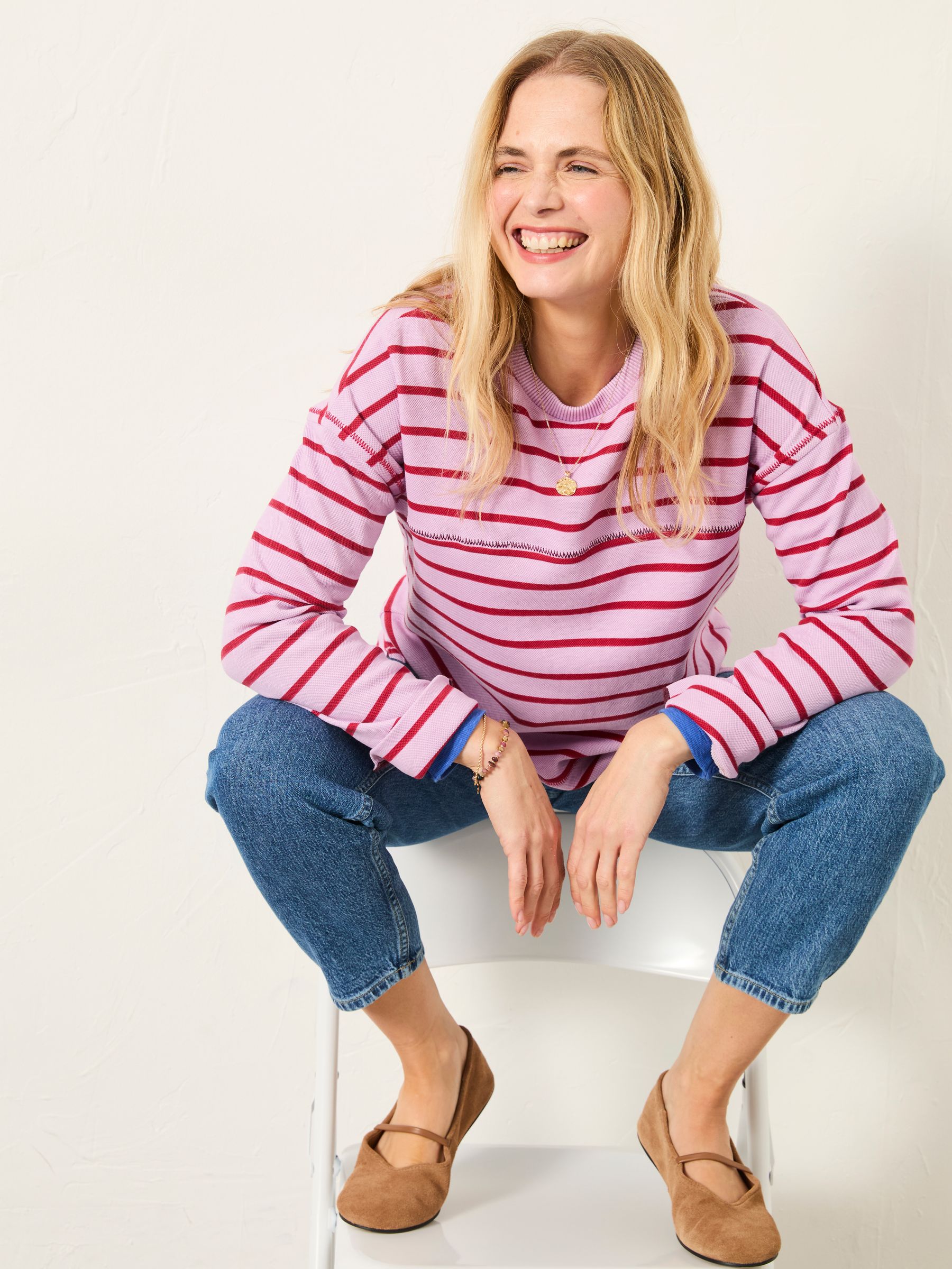 Airlie Lilac Purple Breton Stripe Crew Sweat - Image 4 of 6