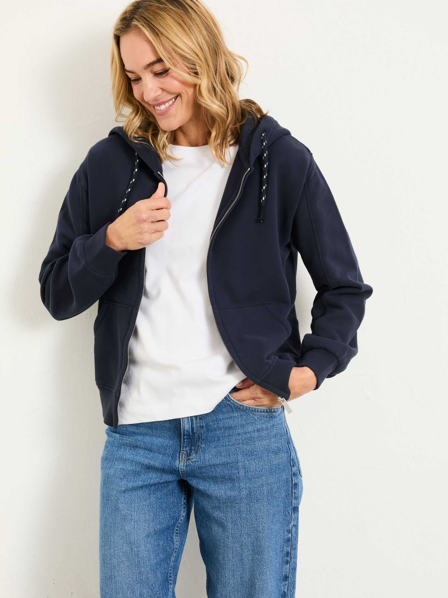 Flora Blue Navy Zip Through Hoodie - Image 1 of 5