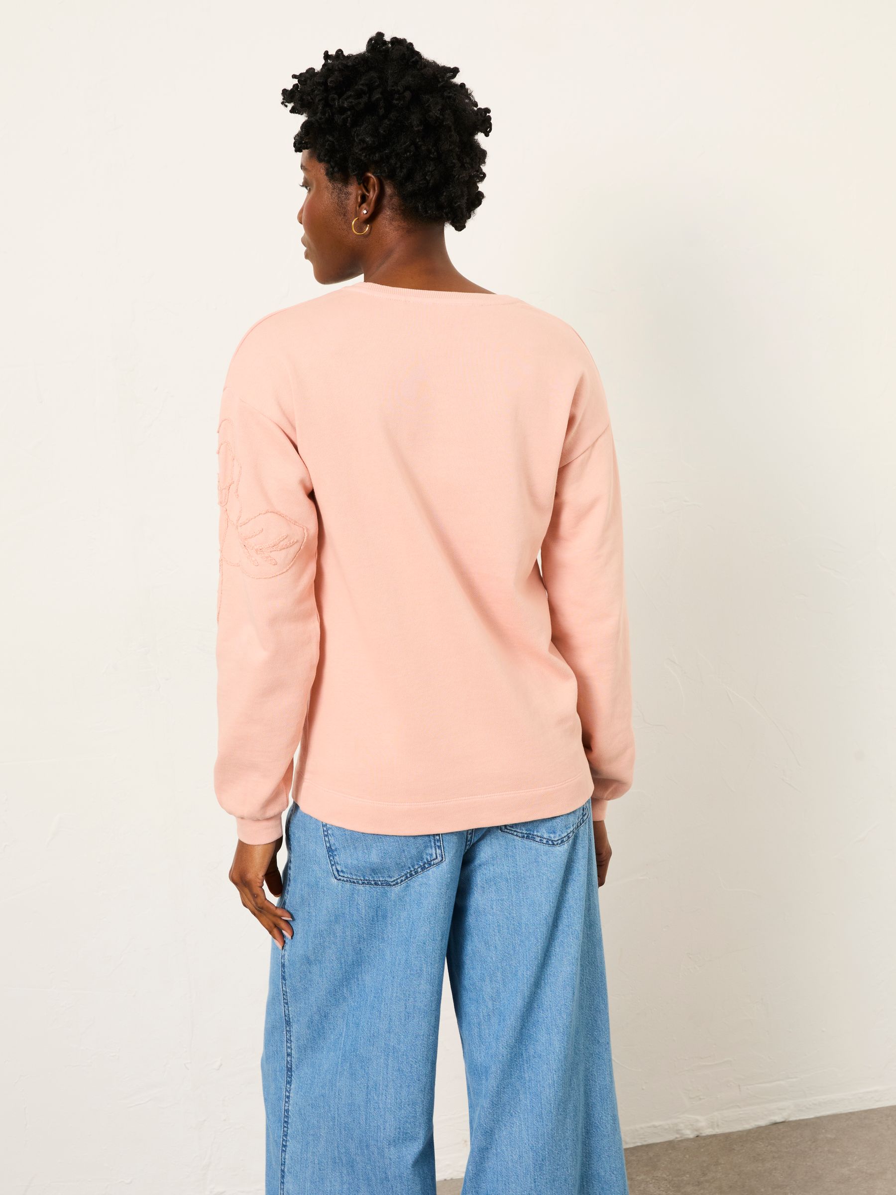 Coral Pink Floral Embroidered Crew Sweat - Image 2 of 6 Coral Pink Floral Embroidered Crew Sweat - Image 2 of 6