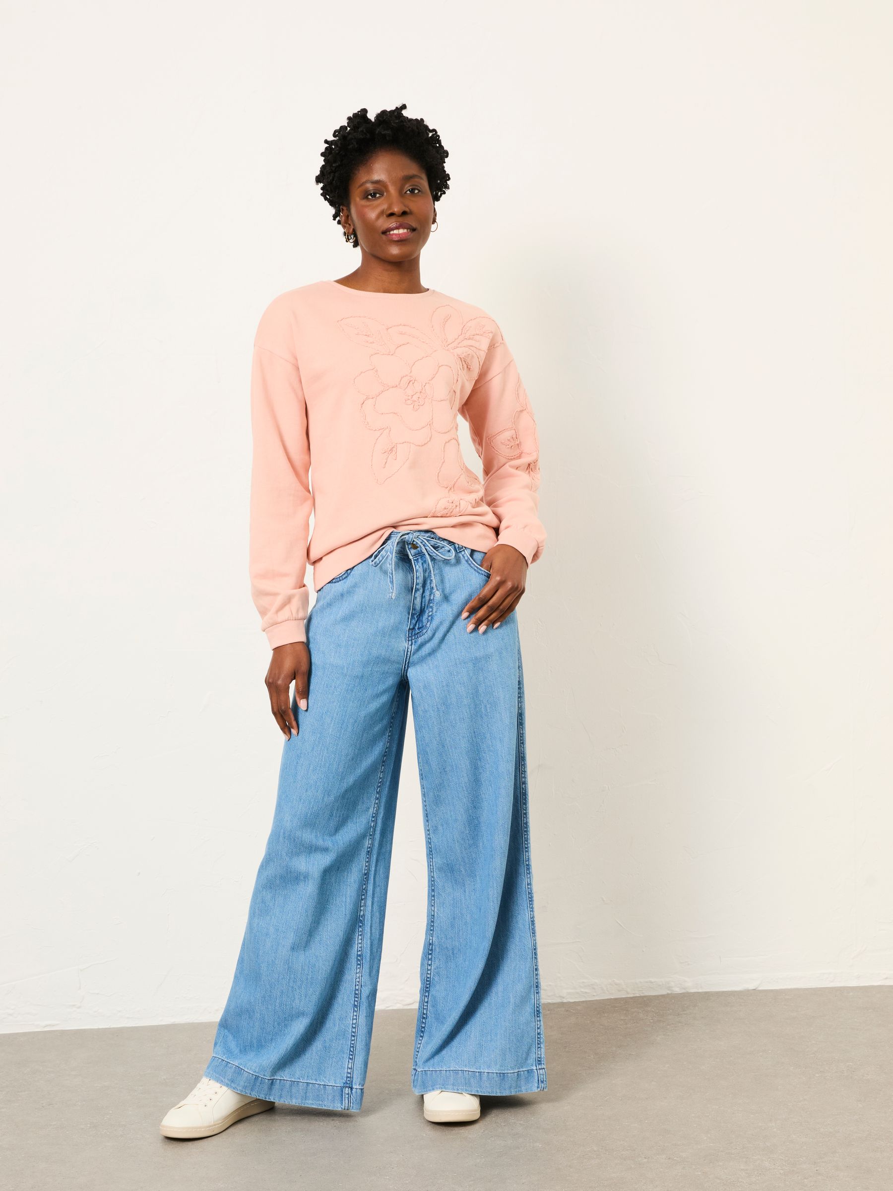 Coral Pink Floral Embroidered Crew Sweat - Image 4 of 6