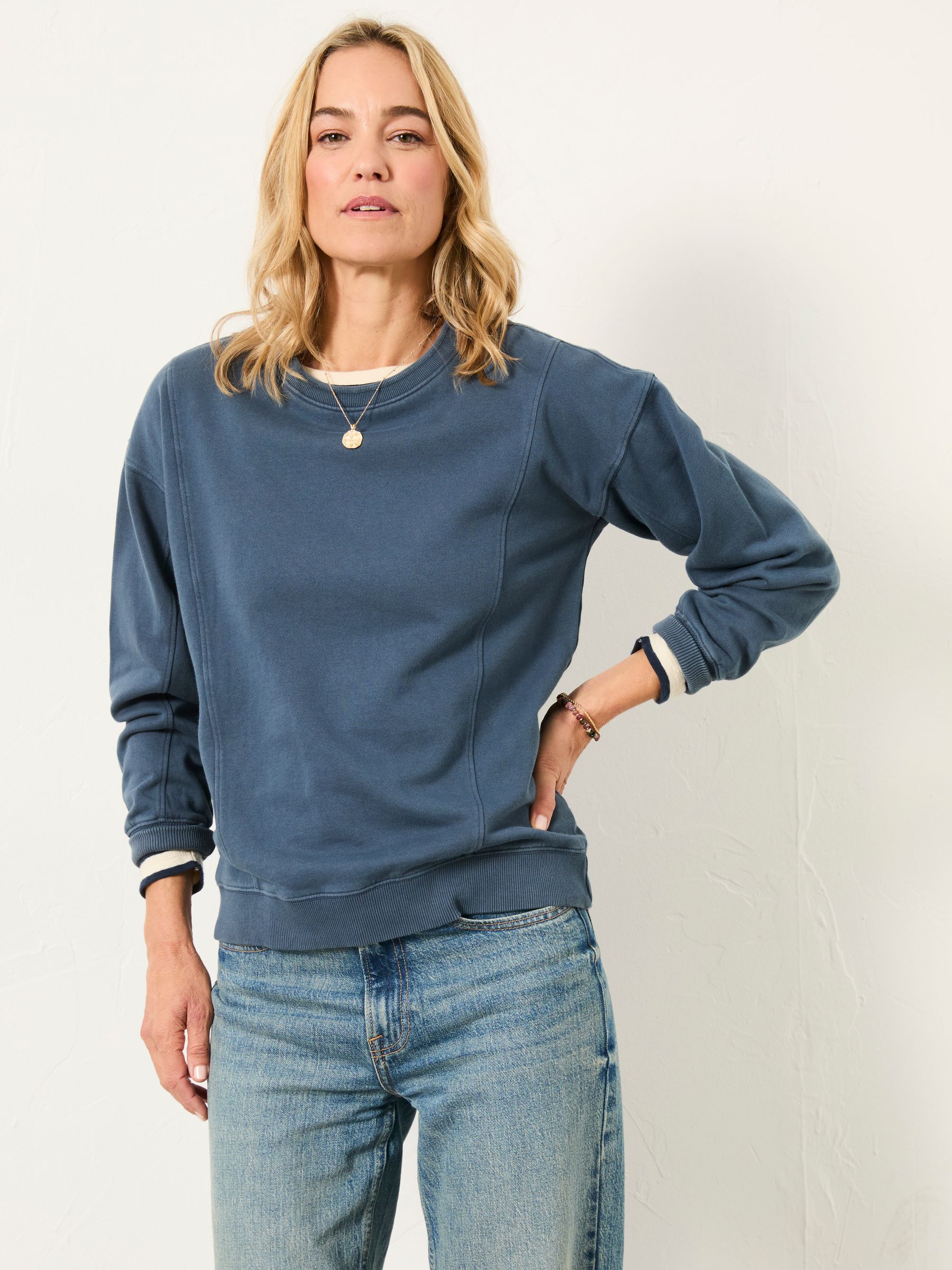 Sienna Indigo Blue Seam Detail Crew Sweat - Image 1 of 6