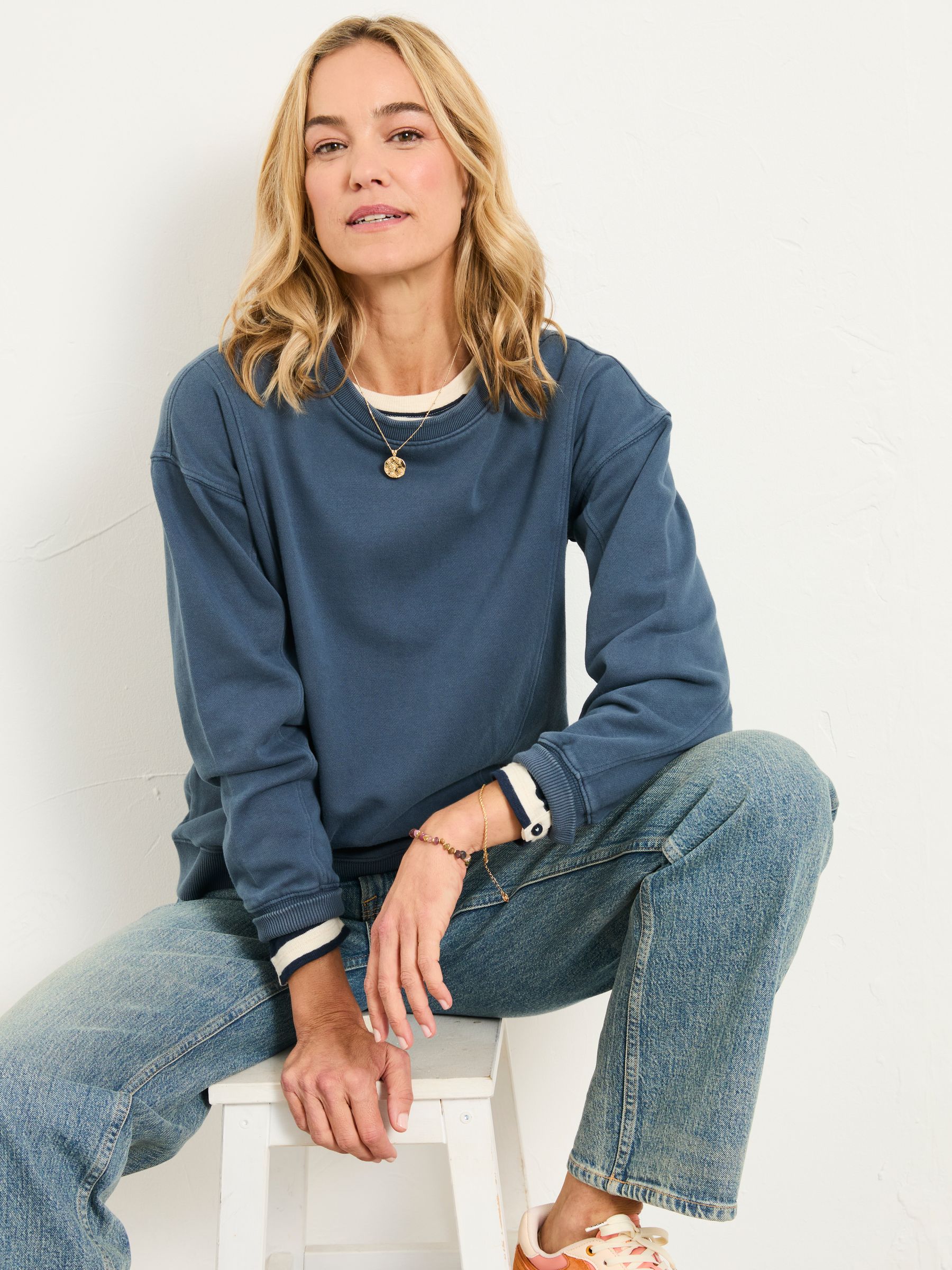 Sienna Indigo Blue Seam Detail Crew Sweat - Image 5 of 6