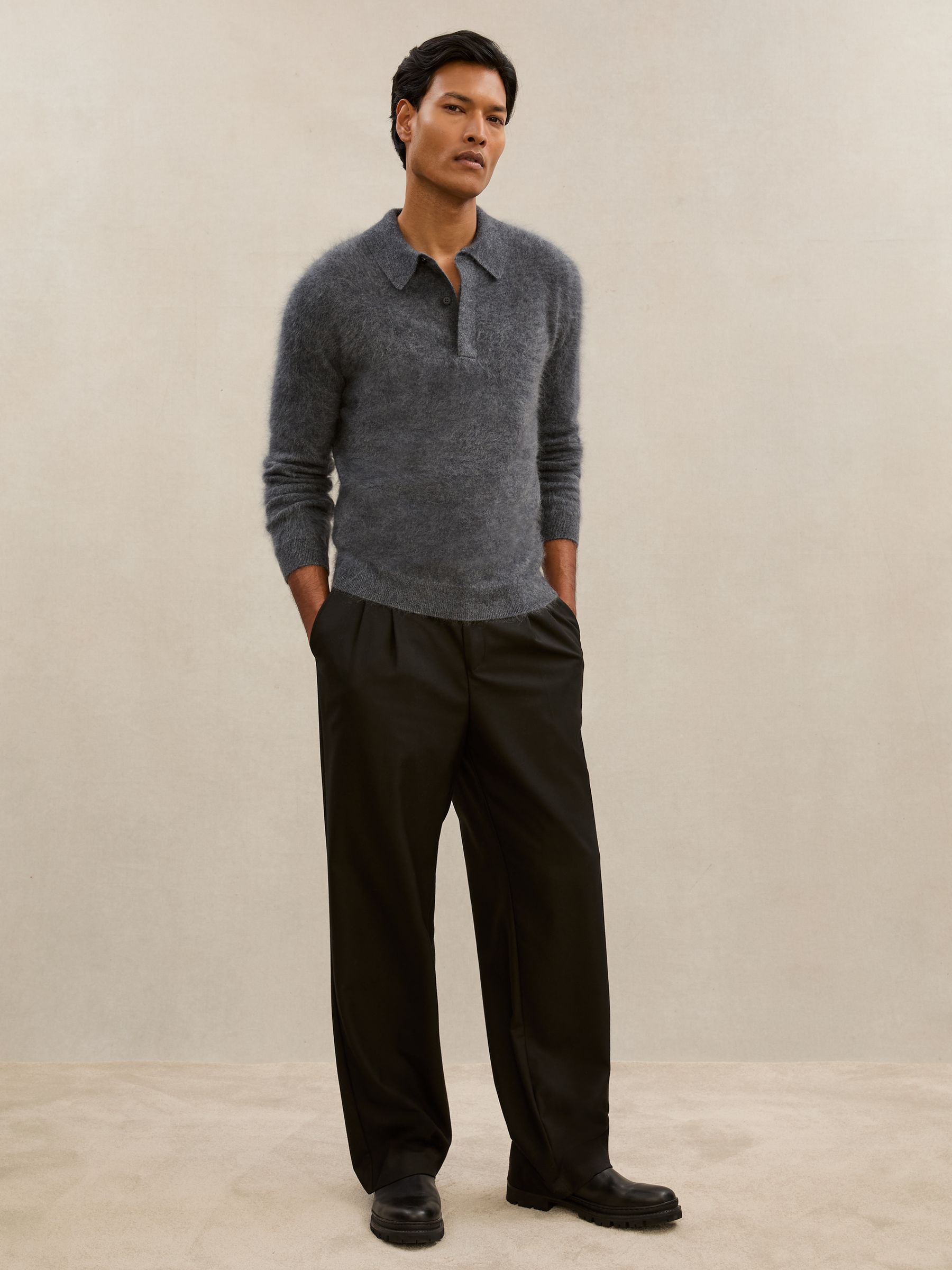 Atelier Brushed-Cashmere Polo Jumper in Mid Grey - Image 1 of 6