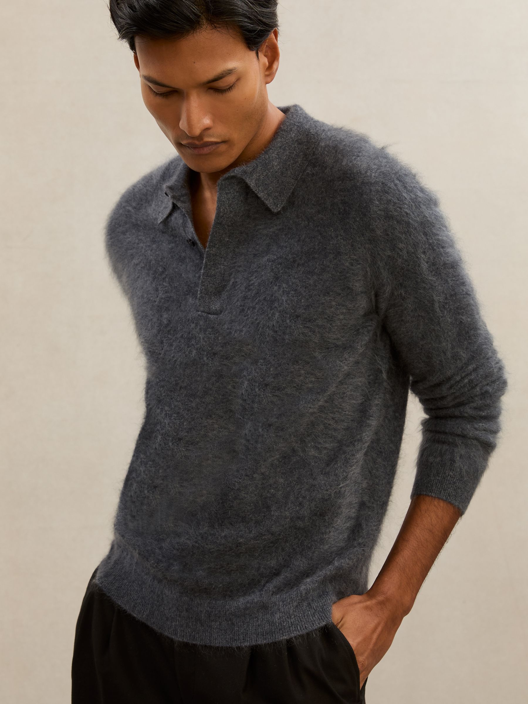 Atelier Brushed-Cashmere Polo Jumper in Mid Grey - image 4
