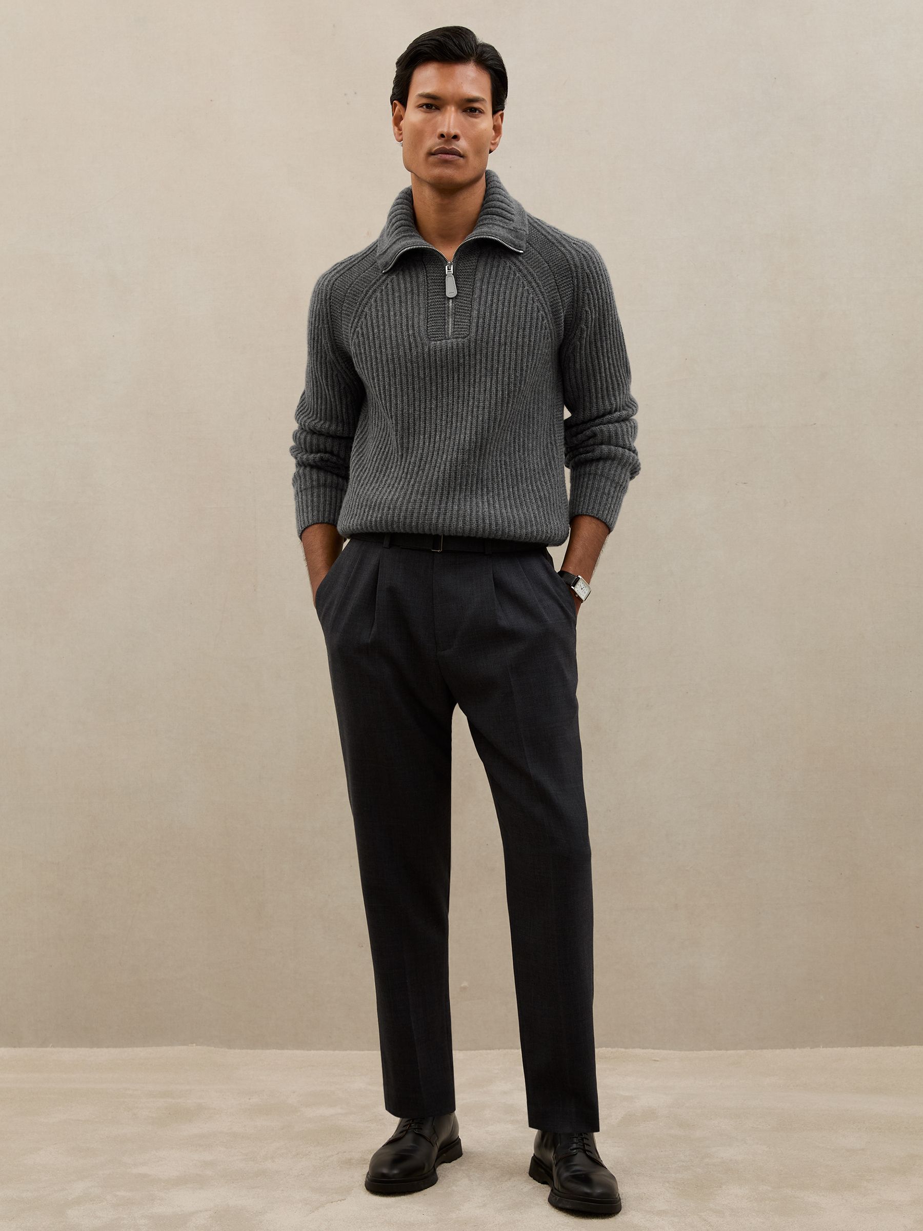 Atelier 100% Cashmere Half-Zip Jumper in Mid Grey - image 3