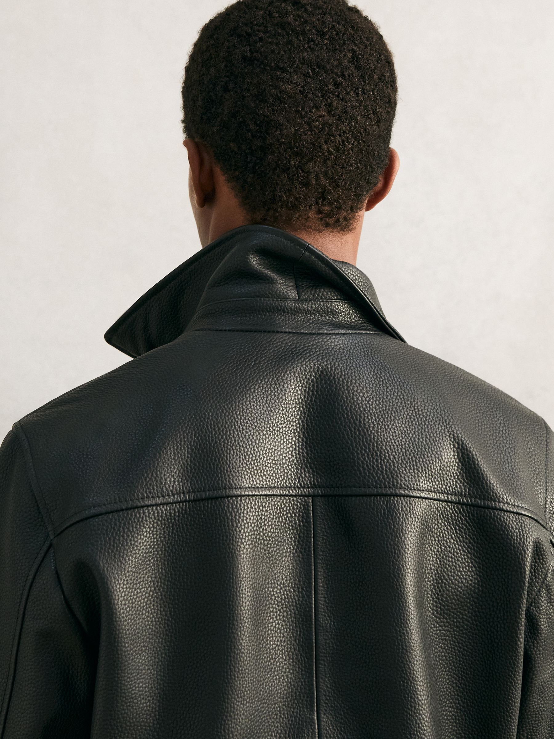 Grained Leather Zip Through Jacket in Black - Image 7 of 9