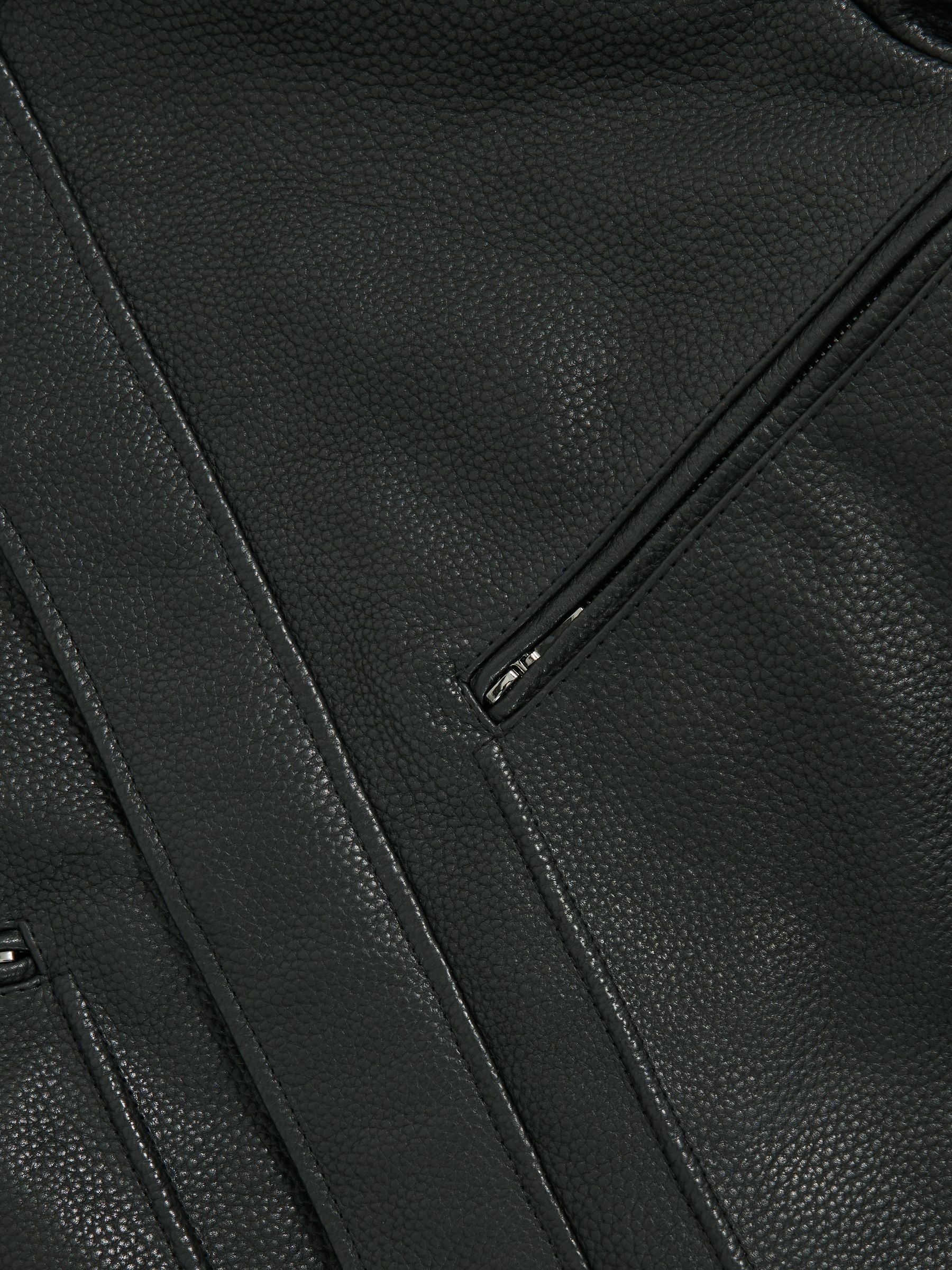 Grained Leather Zip Through Jacket in Black - Image 9 of 9