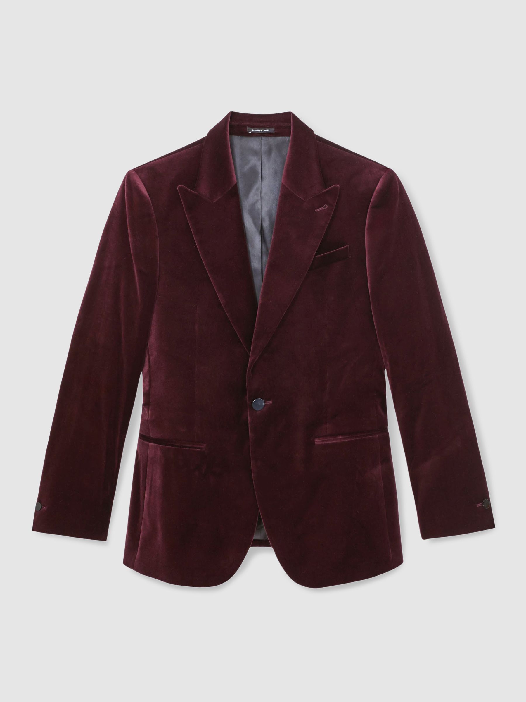Single-Breasted Velvet Blazer Tailored-Fit in Bordeaux - Image 2 of 8