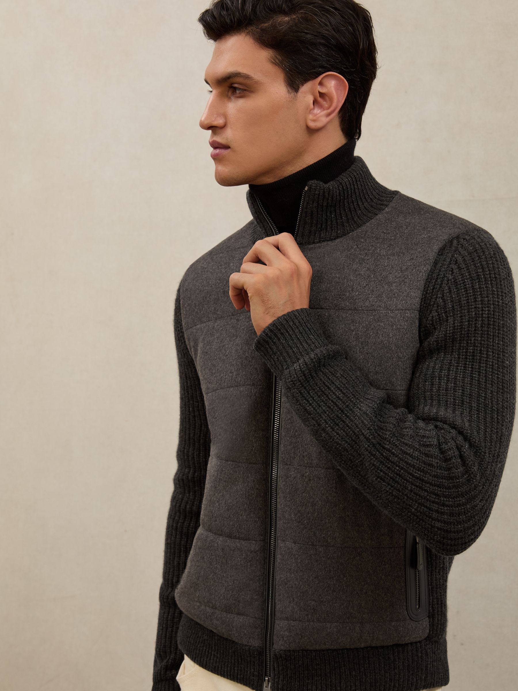 Atelier Quilted Cashmere Zip Jacket in Charcoal Grey - image 4