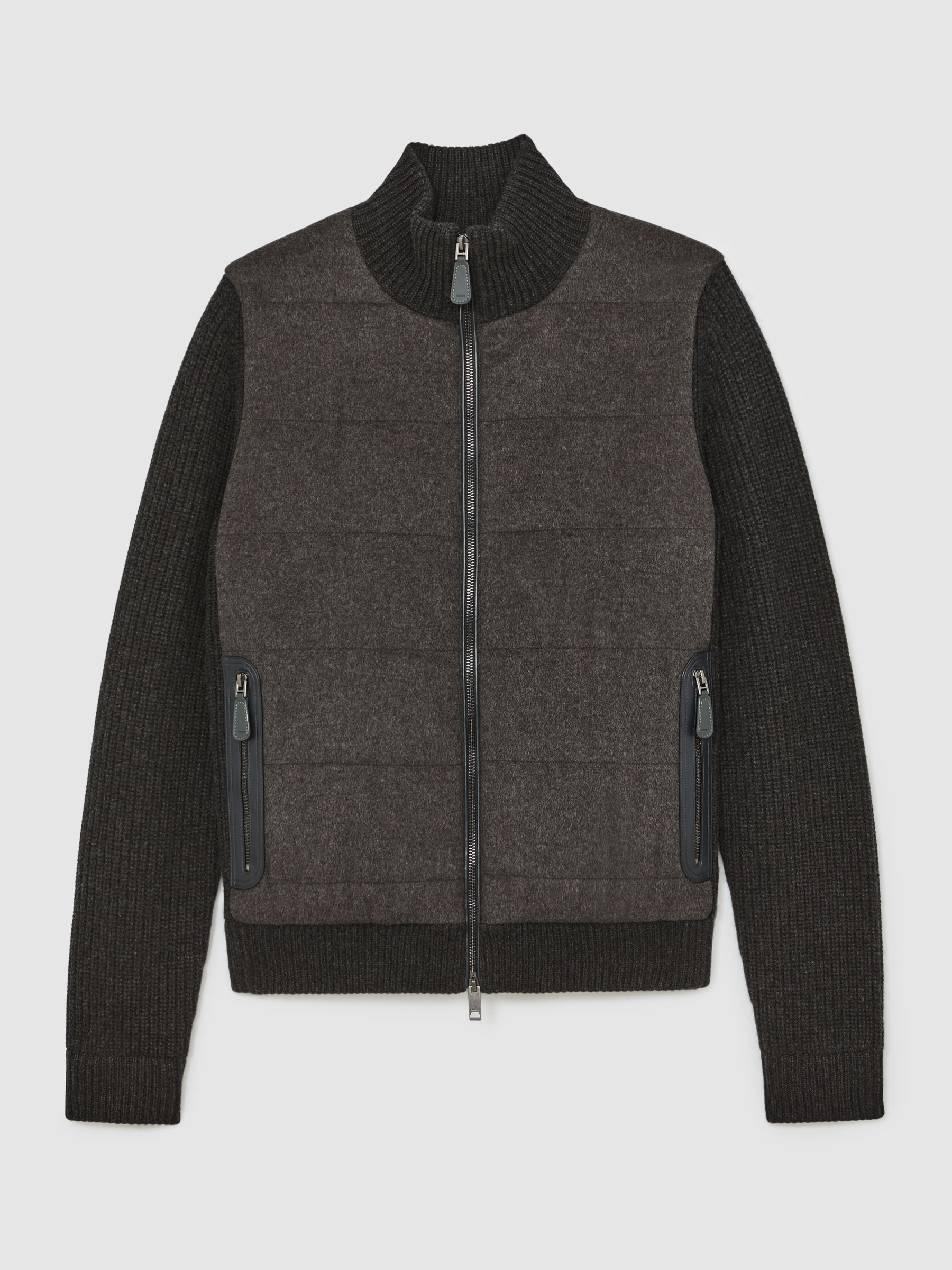Atelier Quilted Cashmere Zip Jacket in Charcoal Grey - Image 2 of 9