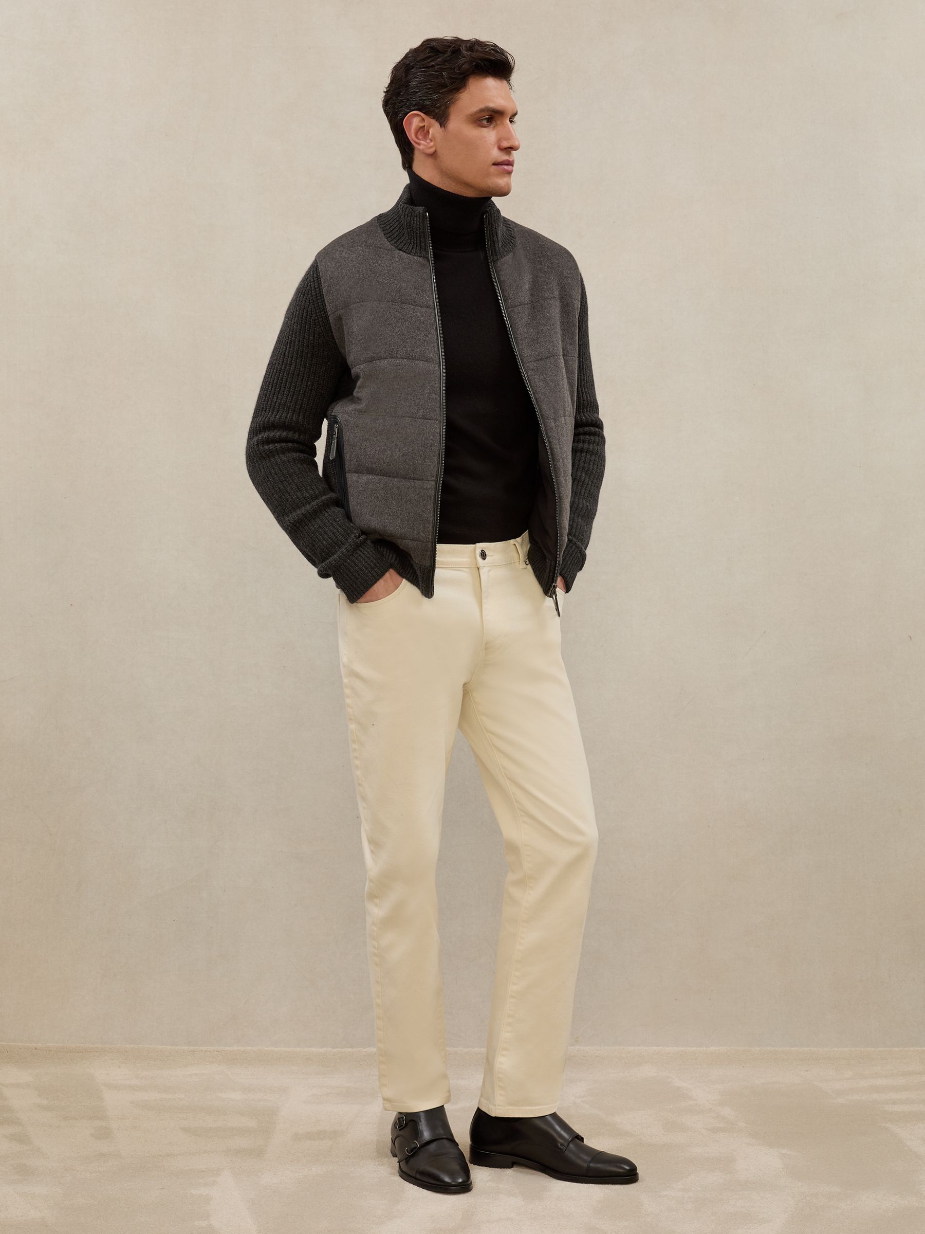 Atelier Quilted Cashmere Zip Jacket in Charcoal Grey - Image 3 of 9