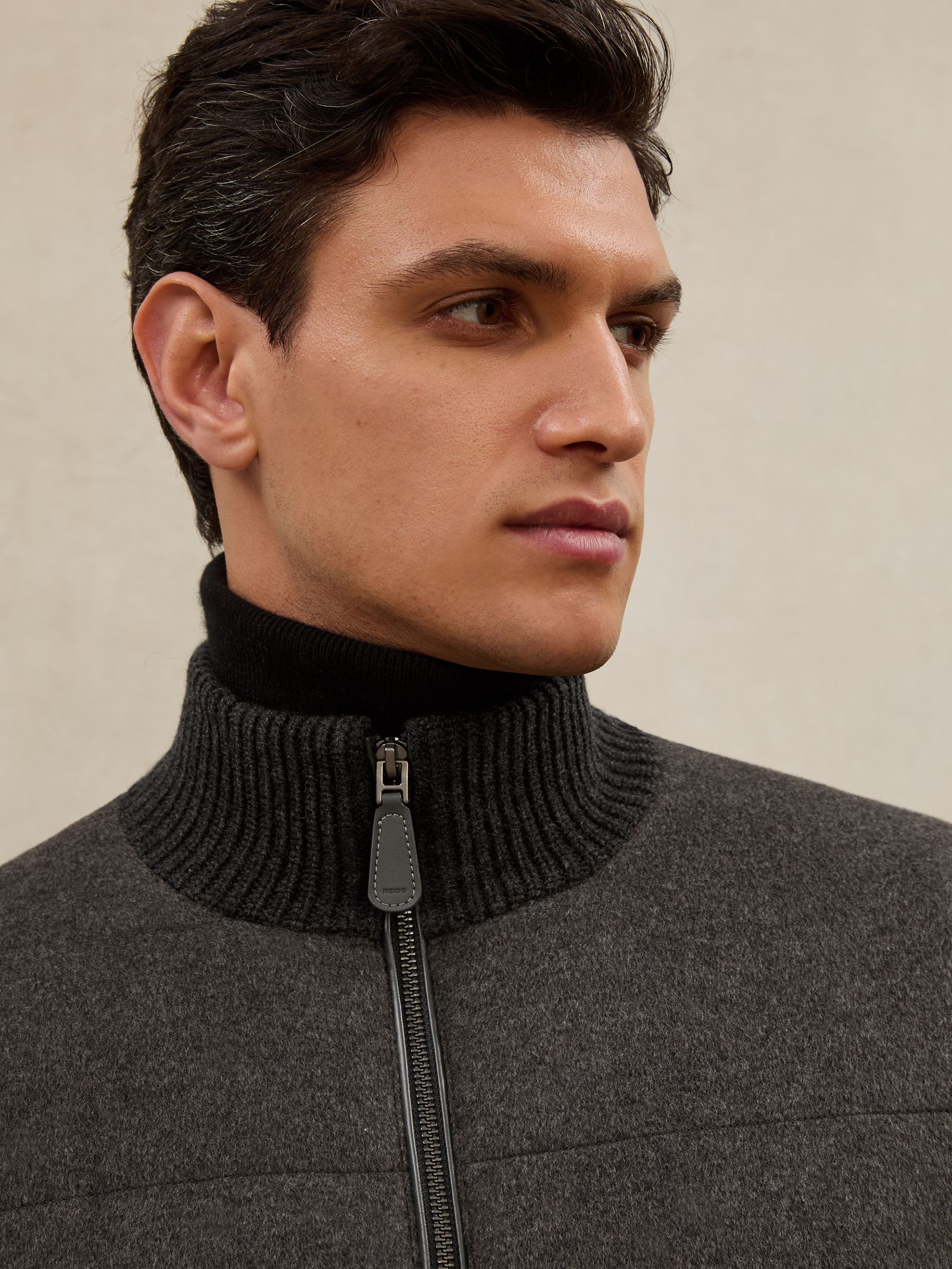 Atelier Quilted Cashmere Zip Jacket in Charcoal Grey - Image 4 of 9
