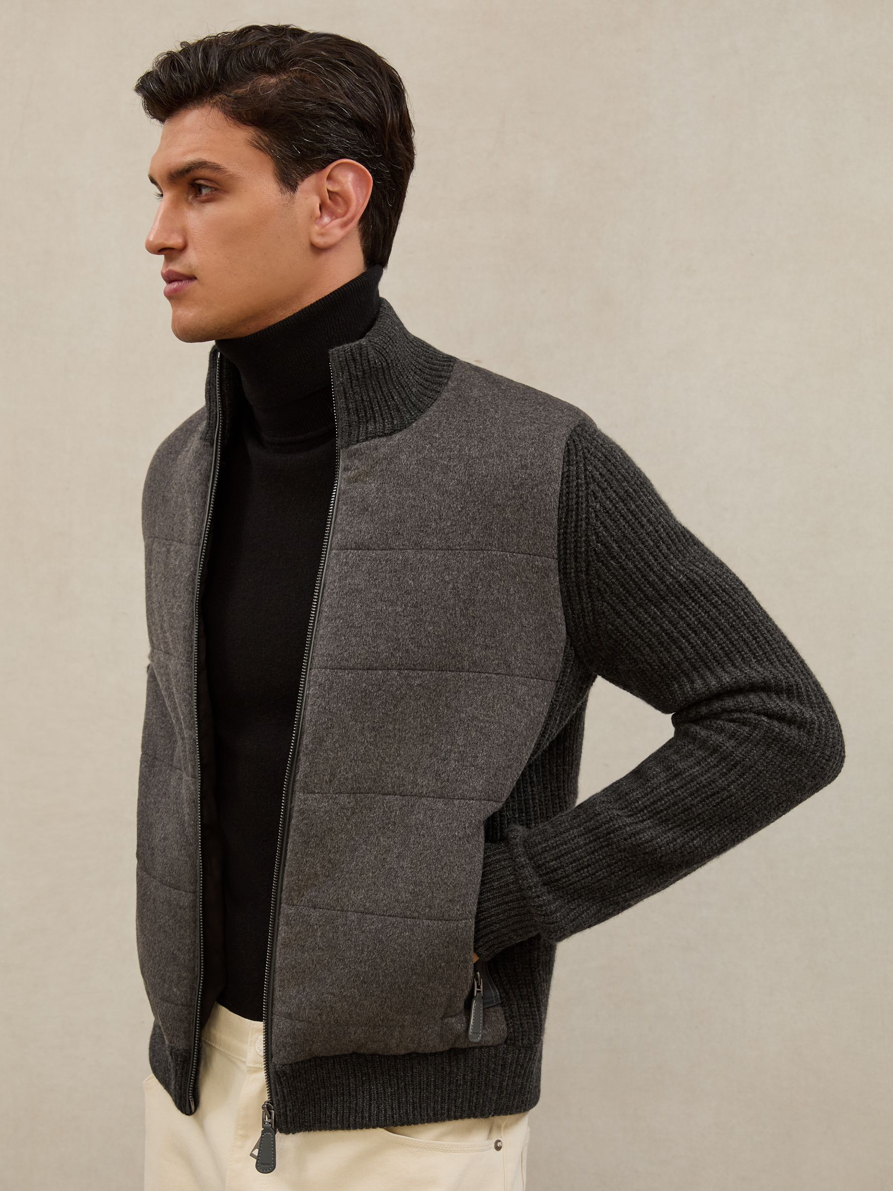 Atelier Quilted Cashmere Zip Jacket in Charcoal Grey - Image 5 of 9
