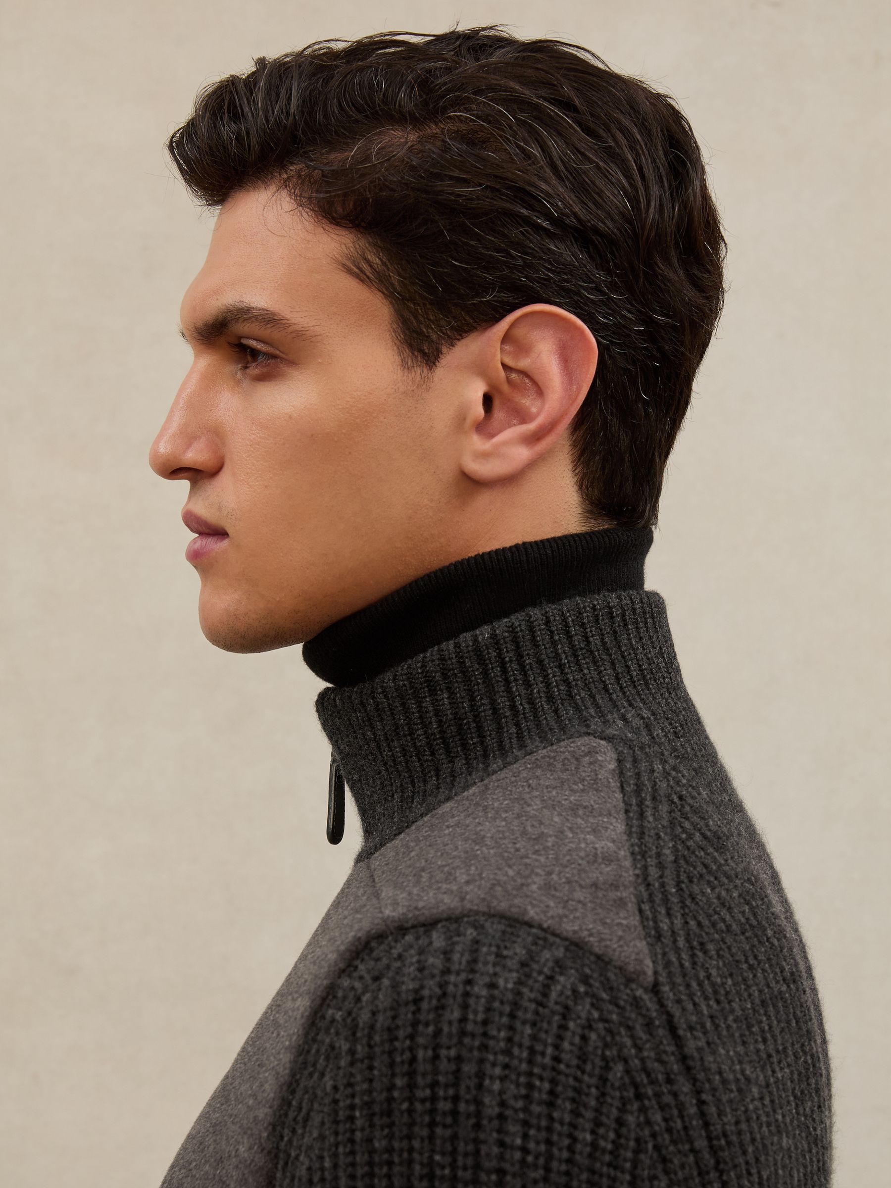 Atelier Quilted Cashmere Zip Jacket in Charcoal Grey - Image 6 of 9