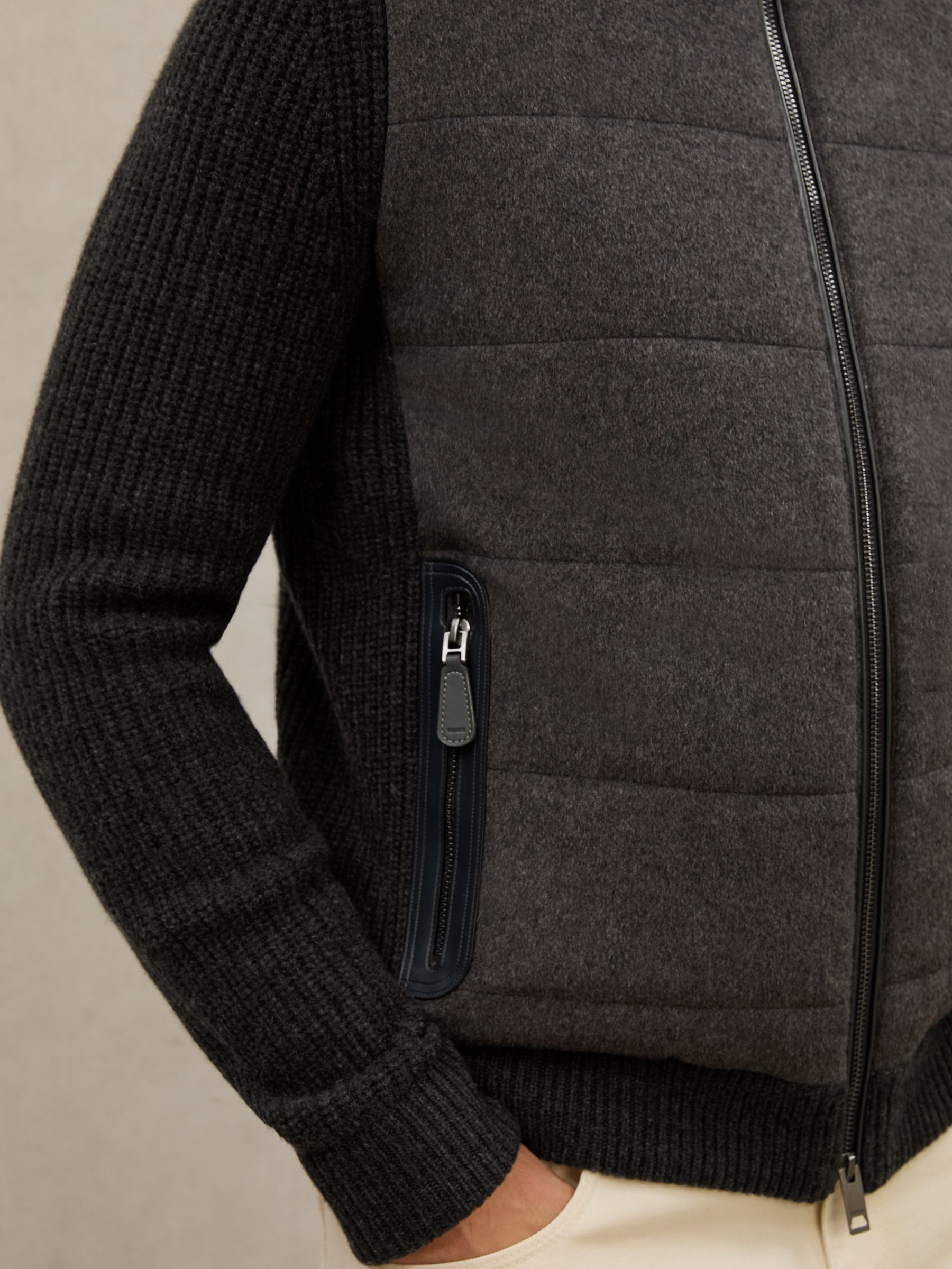 Atelier Quilted Cashmere Zip Jacket in Charcoal Grey - image 3